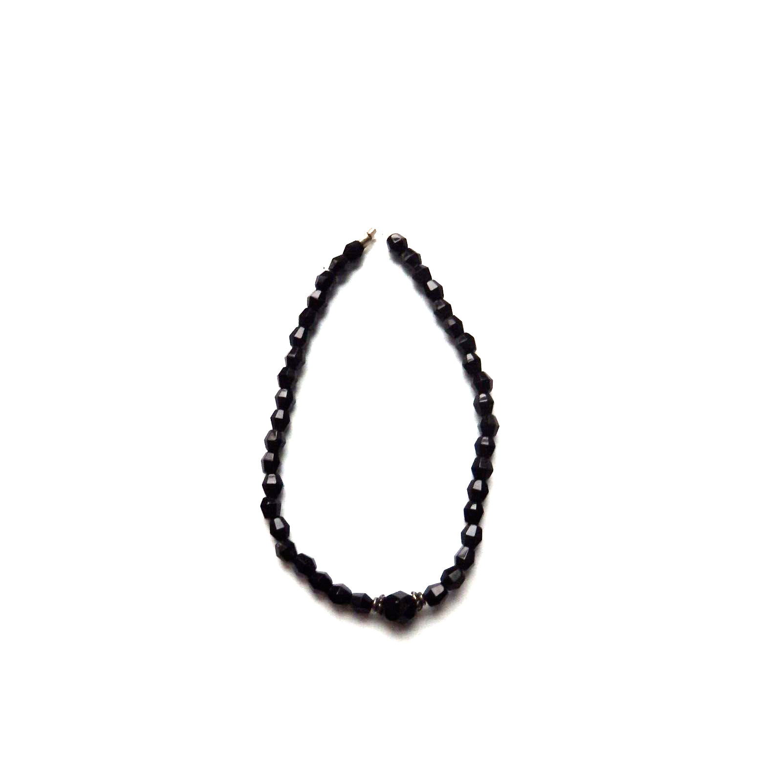 Handcrafted Black Beaded Stretch Bracelet 7" Long Gothic/Retro Look