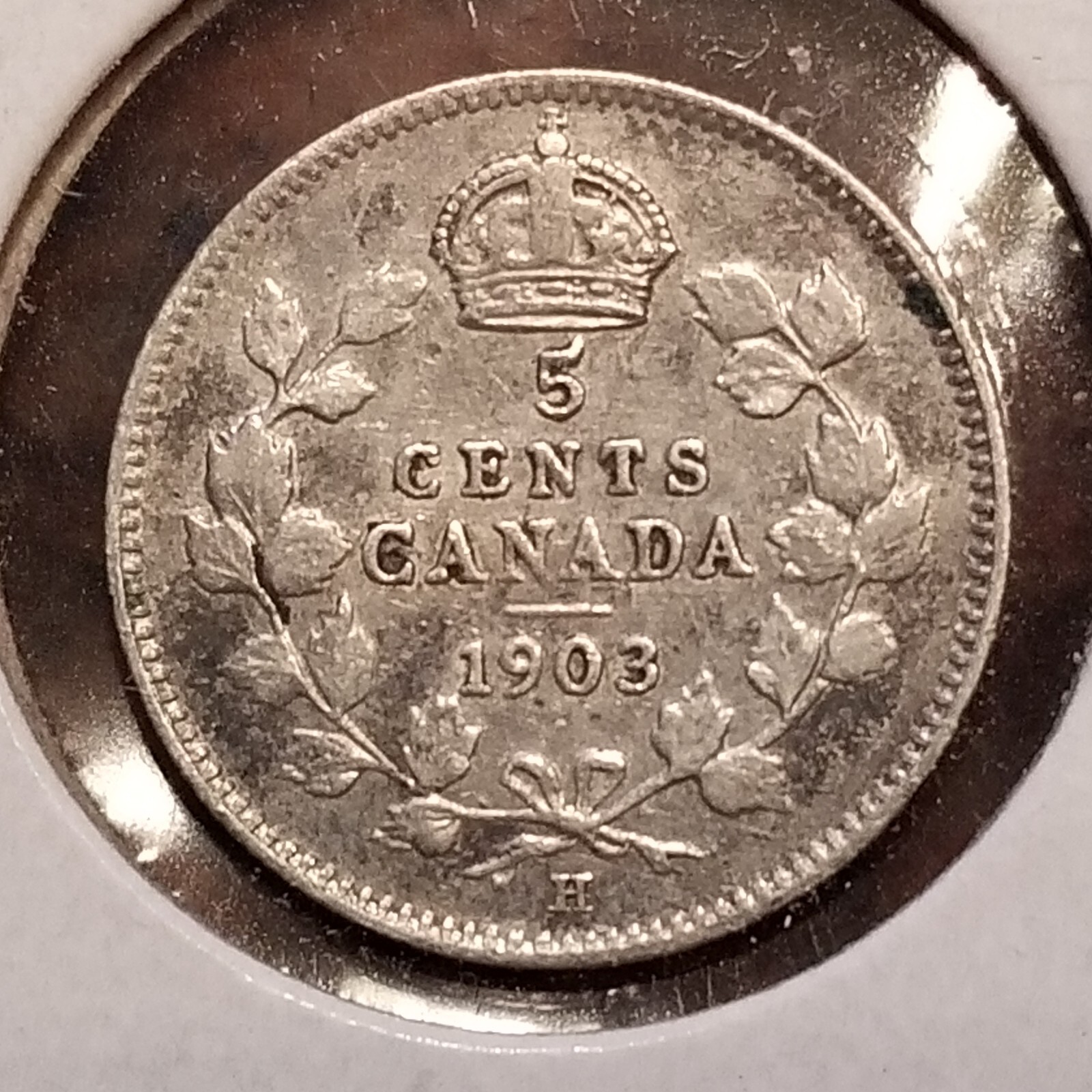 1903-H CANADA 5 CENTS COIN - .925 SILVER - HEATON MINT - #A8475