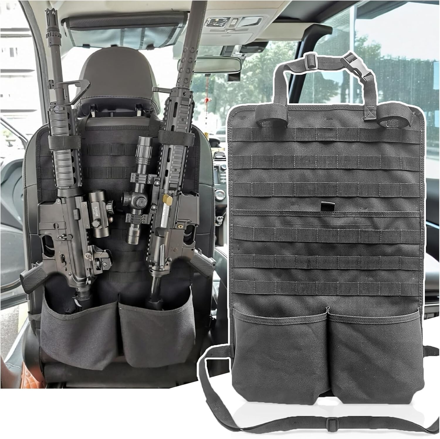 Tactical Car Seat Back Organizer Molle Panel Gears Storage Gun Rack for Vehicles