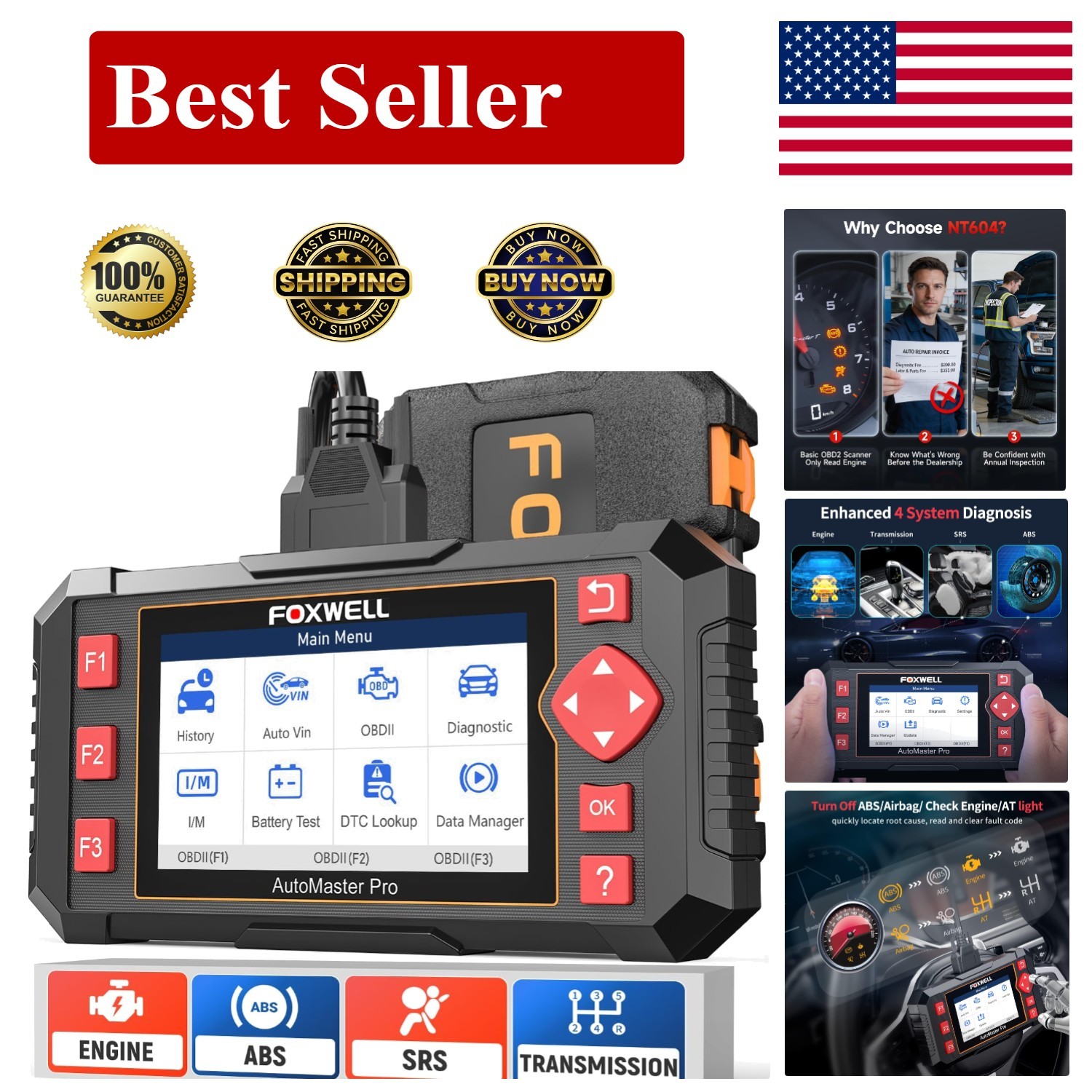 BLCKTEC 460T OBD2 Scanner Car Code Reader Engine ABS SRS Transmission Diagno...