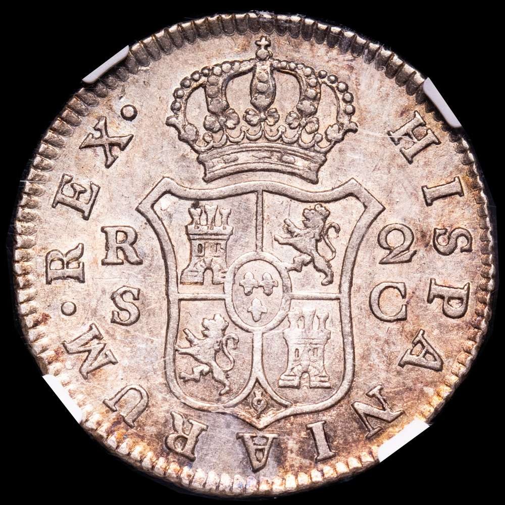 Carlos III 2 Reales 1788 Sevilla C (Cal-790) NGC AU58