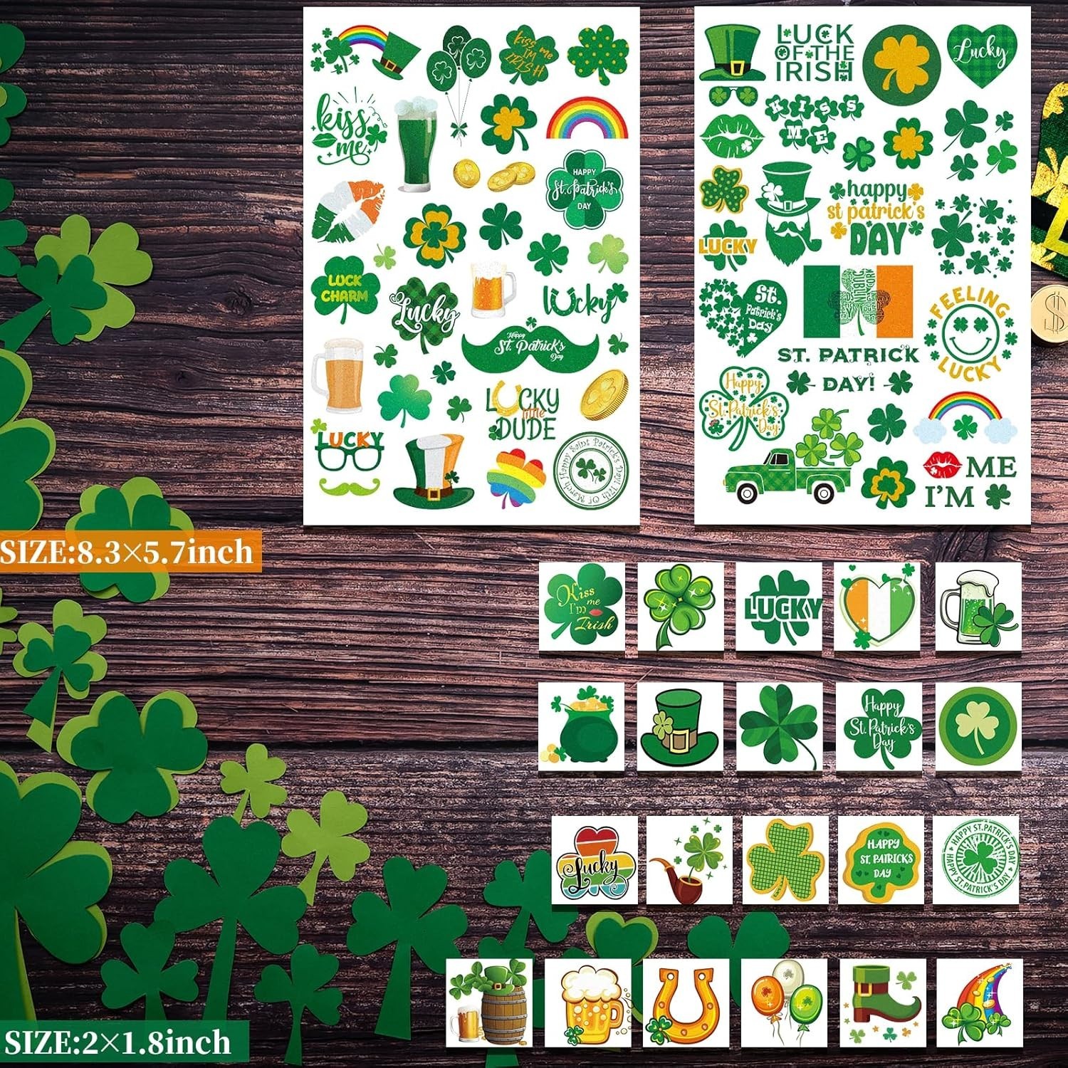 23 Sheets Large Glitter St. Patrick's Day Tattoos Accessories, 100+ Pcs Lucky...