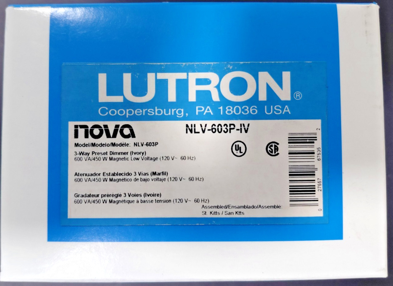 NEW LUTRON Lutron NLV-603P-IV Nova Preset Dimmer 600VA Magnetic Low Voltage Ivor