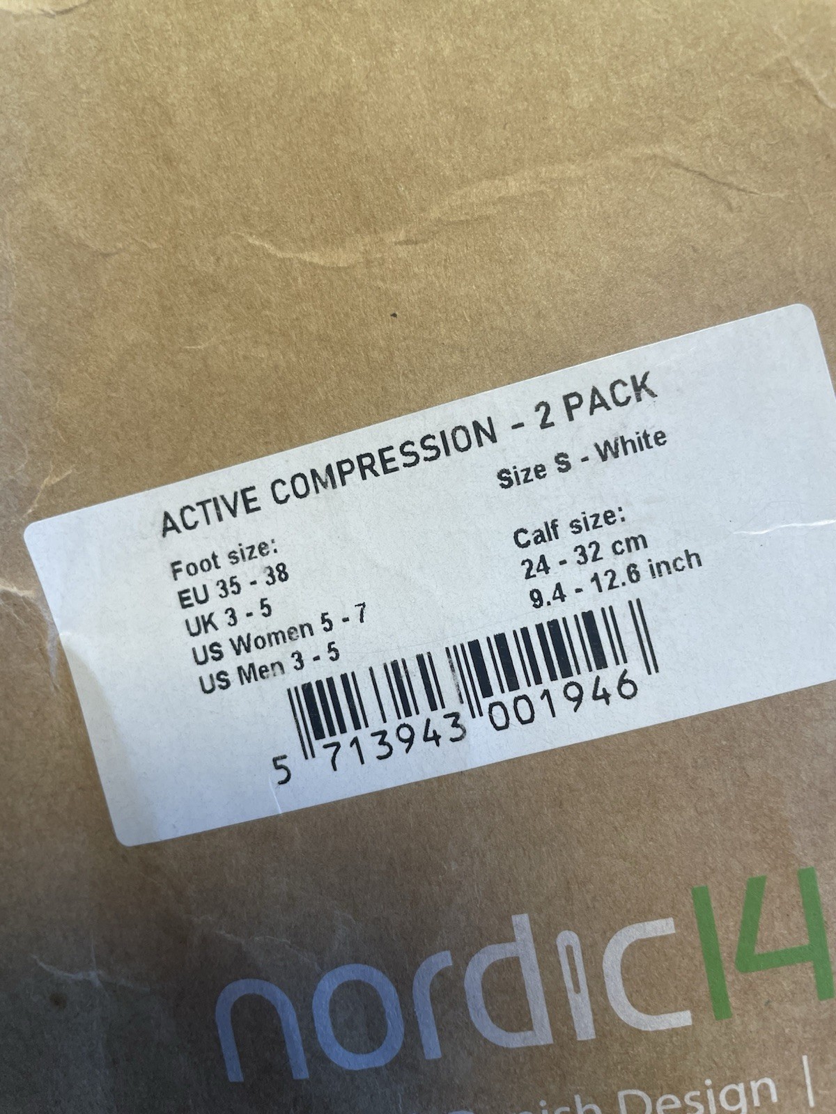 NWT NORDIC 14 Active Compression Socks, 2 pair Unisex M 3-5, W 6-7, White