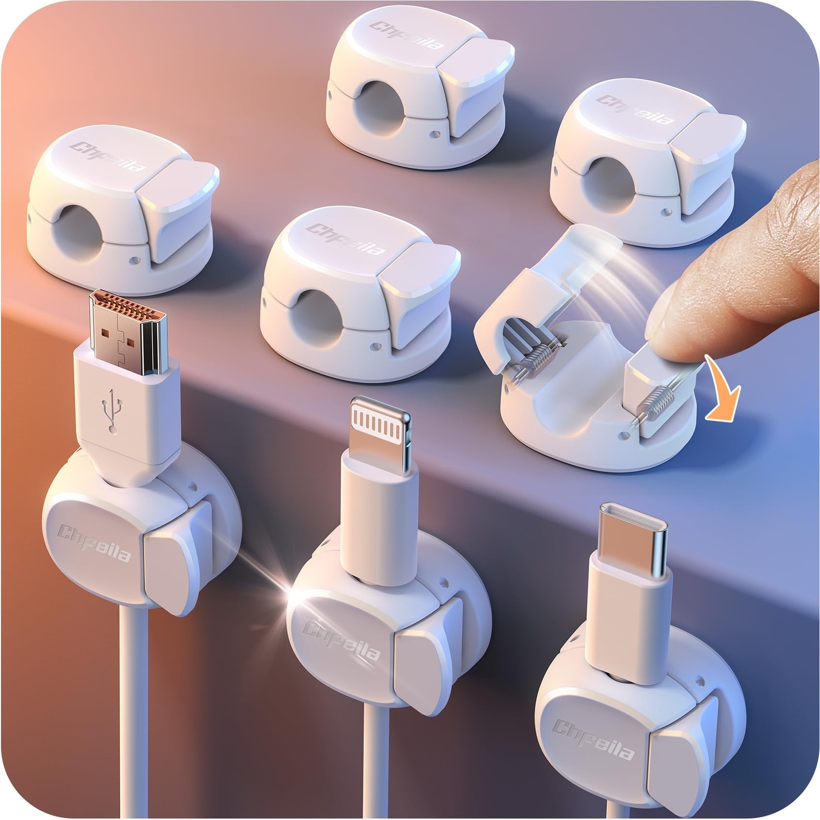 8Pack Cord Organizer [Dual Spring & Clasp] [Max Stability] Cable Clips, Chfei...