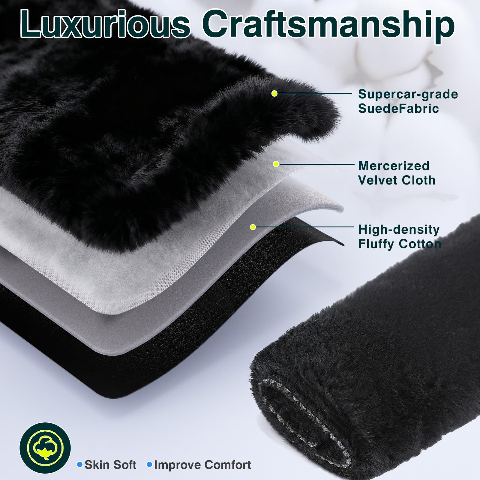 Motorcycle Tie Down Straps Soft Loop Covers, Artificial Wool Plush Black