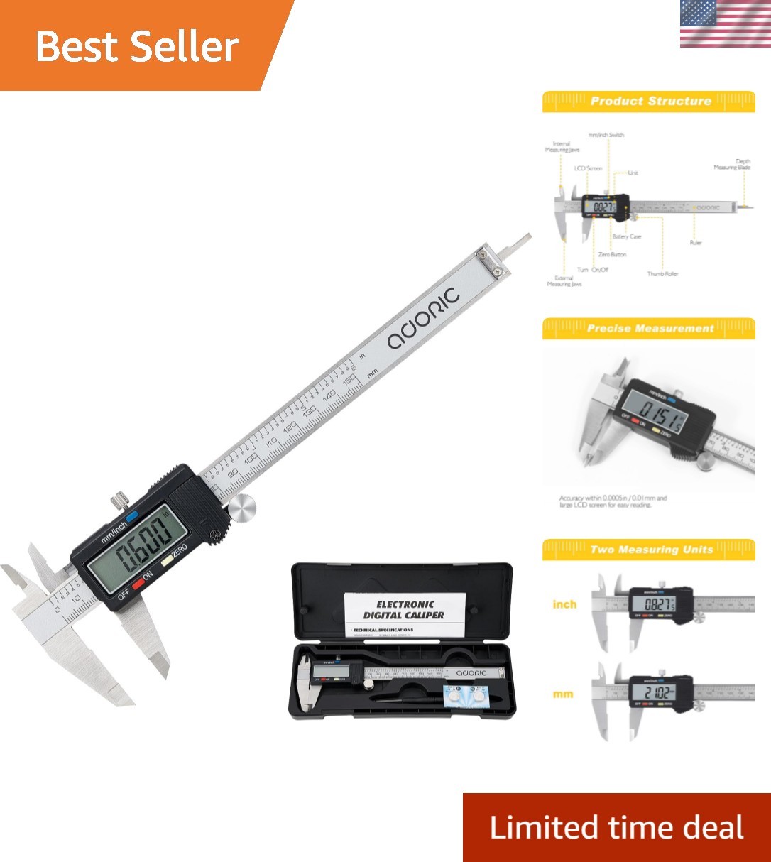Waterproof Digital Caliper - High Precision Measuring Tool with LCD Display