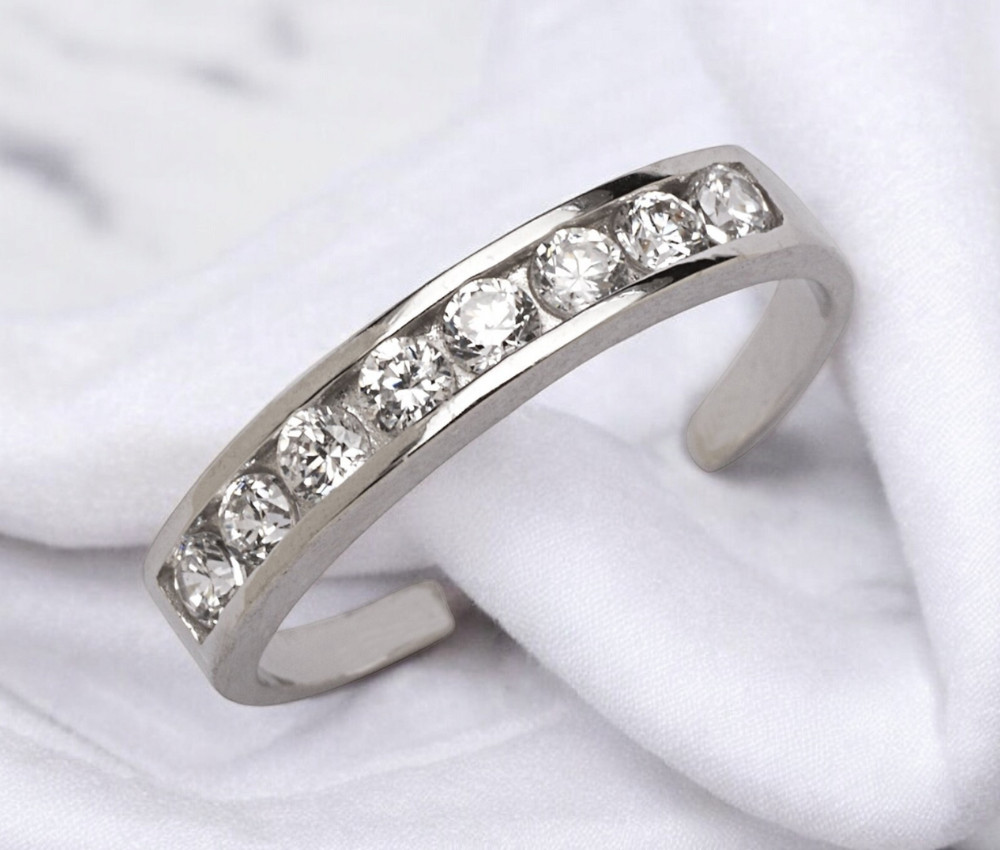 Solid 14k Gold Channel set Round CZ  Simulated Diamond Adjustable Toe Ring -