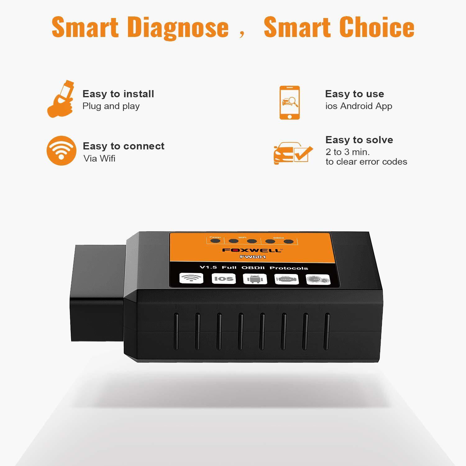 FOXWELL FW601 ELM327 OBD2 Code Reader Bluetooth Diagnostic Tool OBDII Scanner