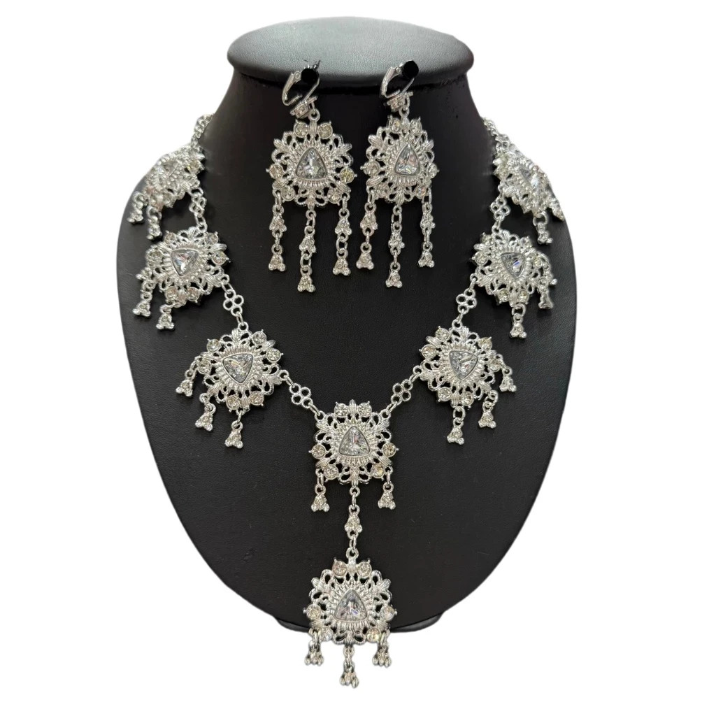 1 Elegant Thai Jewelry Dance Show Wedding Traditional Silver Rhineston Bridmaid