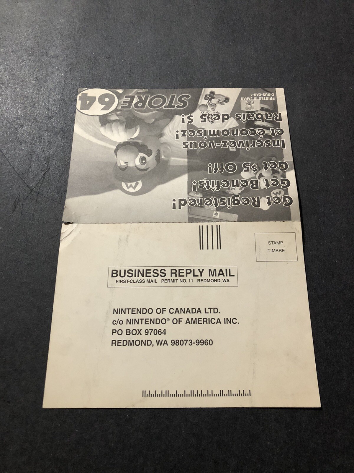 Nintendo 64 Registration card insert Canada