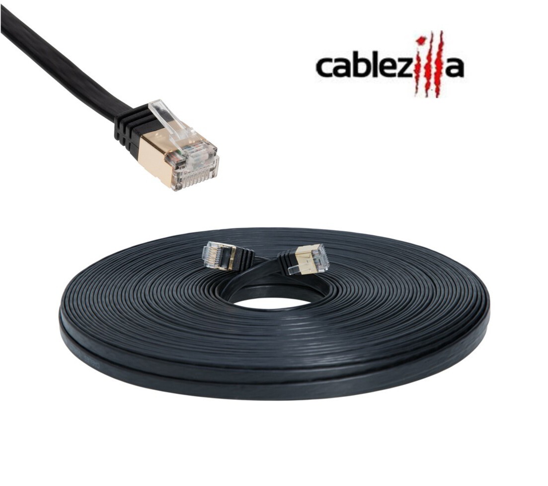 CAT7 Flat SFTP Ethernet Patch Cable 10Gbps Black Cord 6FT-100FT Multi-Pack LOT