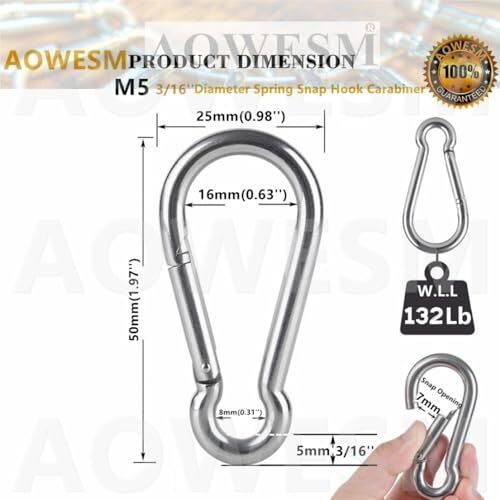 10 Pack Mosquetón con gancho de resorte de acero inoxidable de 2 pulgadas