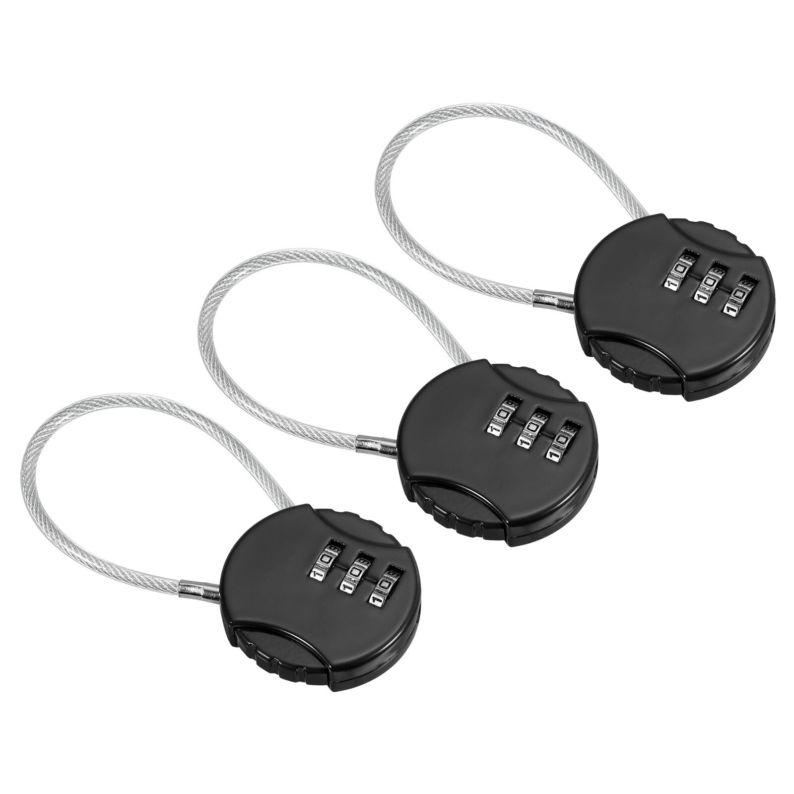3Pcs Small Combination Lock 3 Digit Luggage Padlock with 4.7 Inch Wire Black