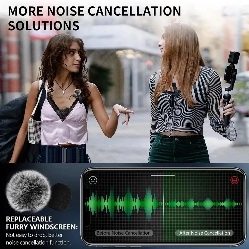 Wireless Microphone Mini Mic for iPhone/Android Phone, LED Display Lavalier Micr