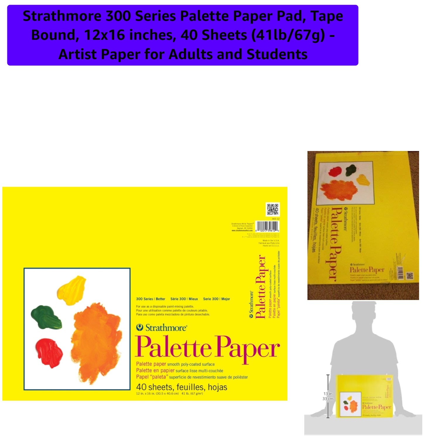 Artist-Approved 300 Series Palette Paper Pad, 12x16, 40 Sheets for Easy Cleanup
