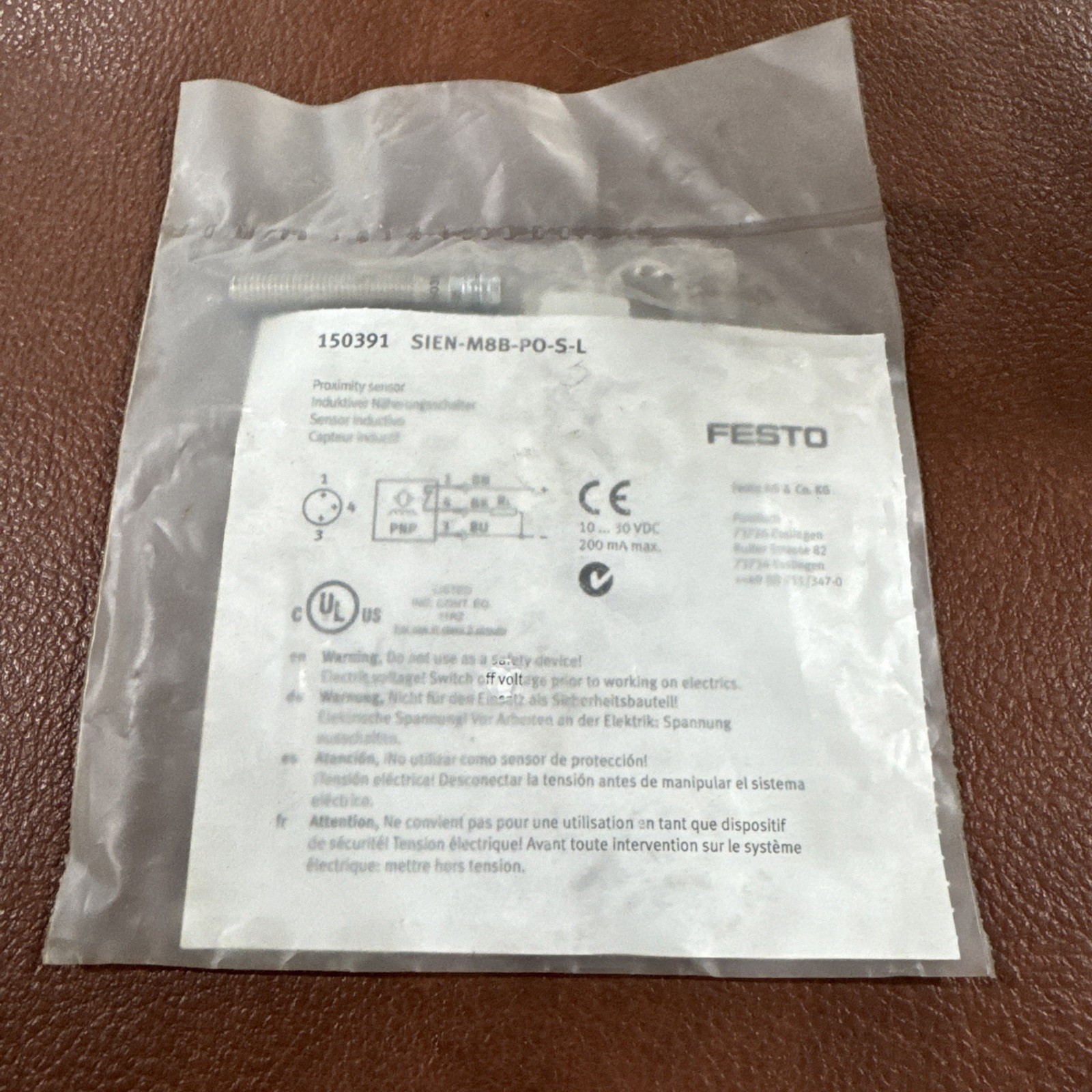 New Festo SIEN-M8B-PO-S-L Inductive Proximity Sensor Switch 10-30 VDC 150391