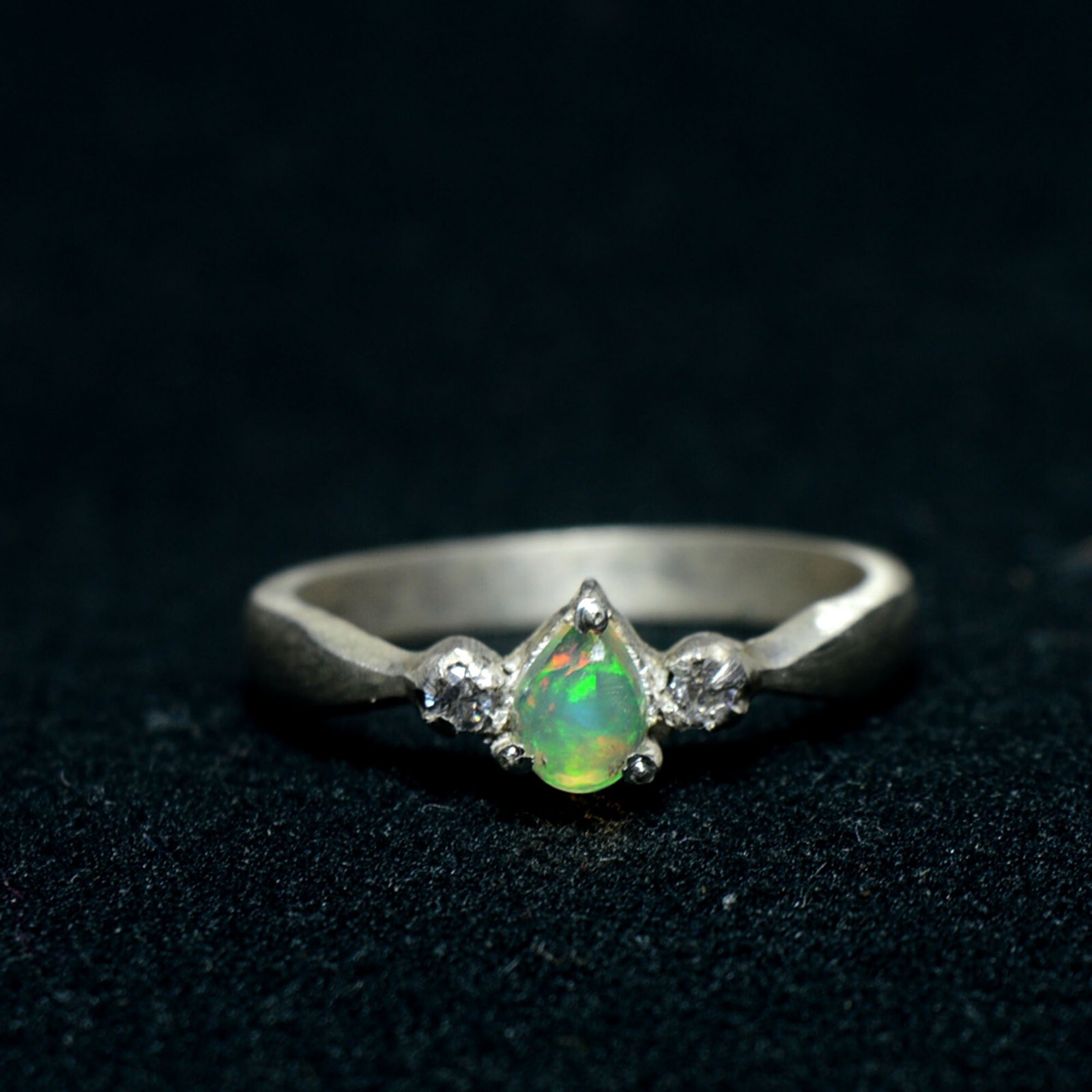 Genuine  Ethiopian Multi Fire Opal Pear Gemstone 925 Sterling Silver Women Ring