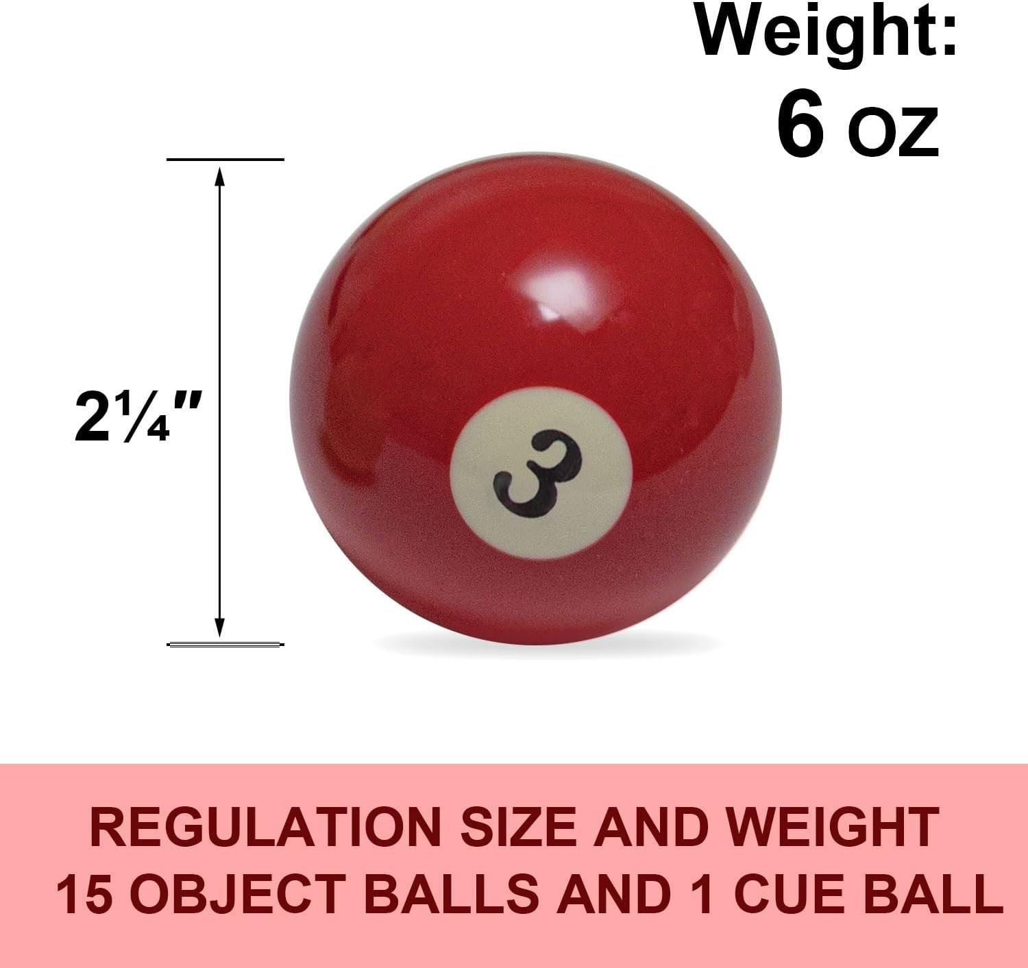 Official Size Billiard Balls - 2-1/4" Pool Table Set