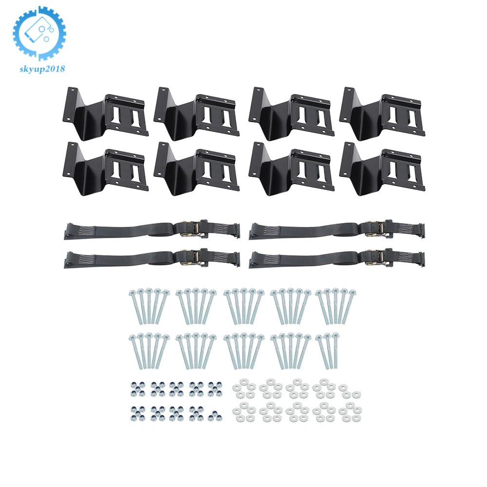 2 Sets BLK E Track Wheel Chocks & 9ft Black Ratchet Straps Kit W/ Bag Polyester