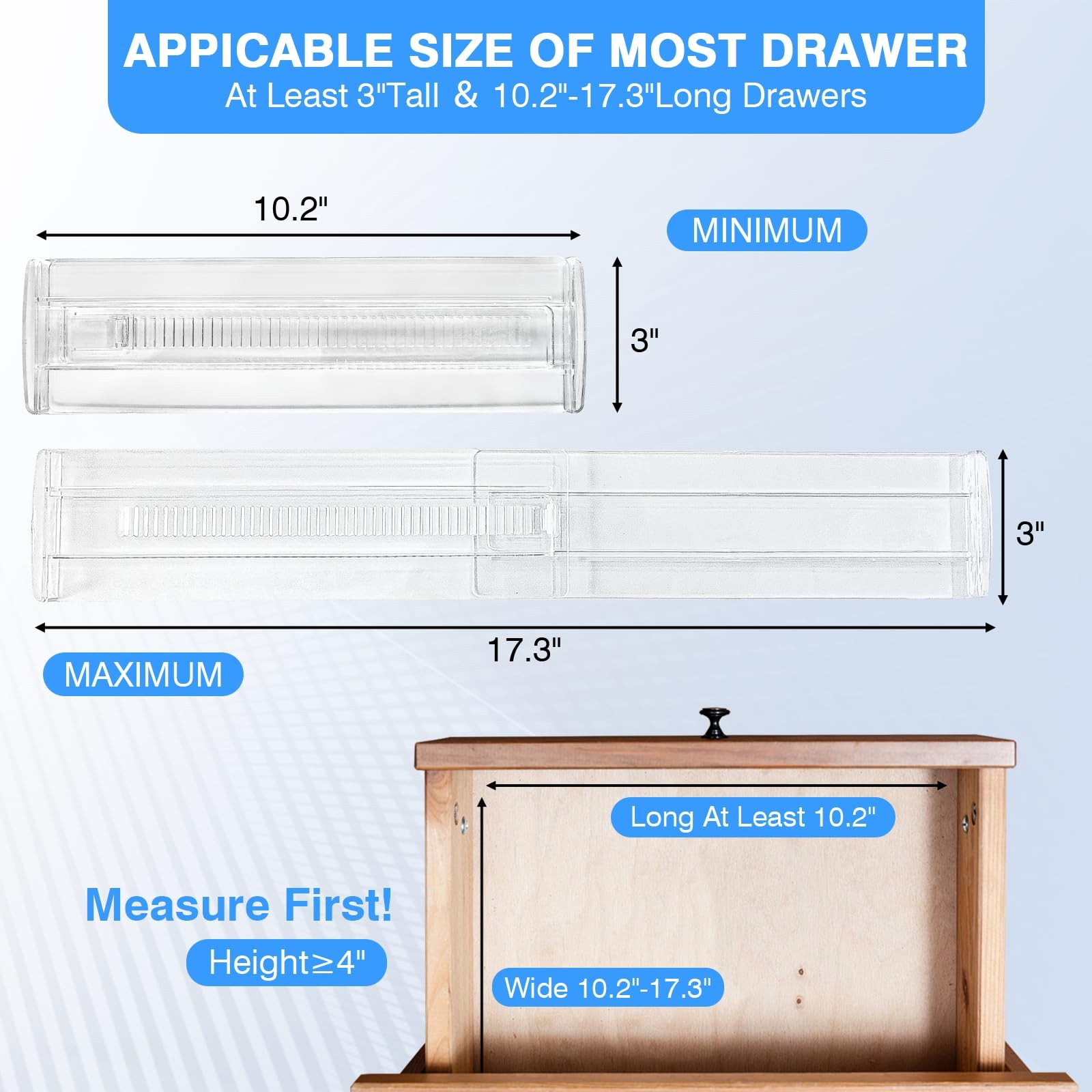 Clear Drawer Organizer,Adjustable Long Drawer Divider for Closet &Kitchen,Tra...