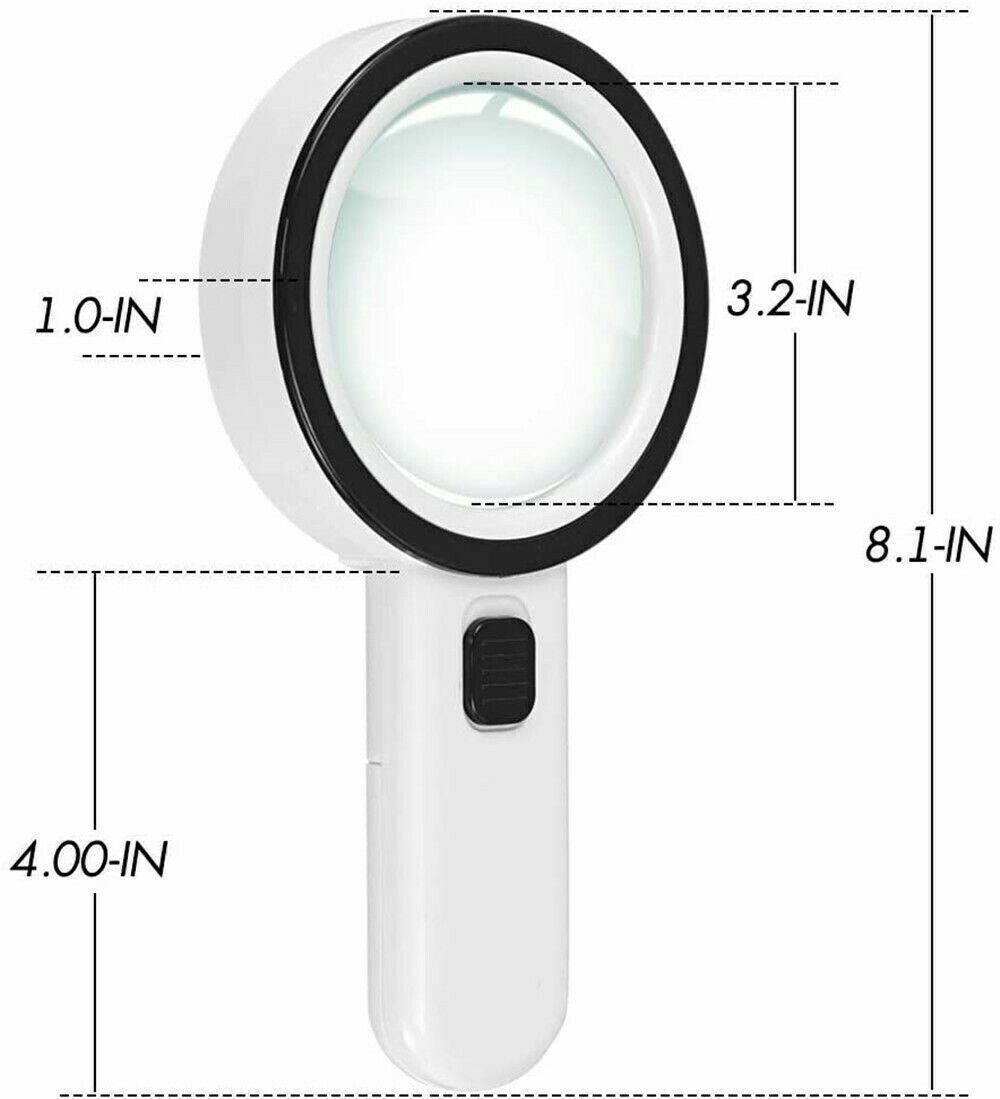 30X Jumbo Handheld Magnifying Glass w/ 12 Bright LED Light Magnifier Illuminated