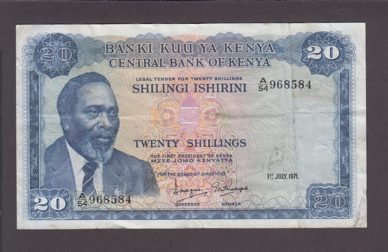 KENYA P.8b-8584  20 SHILLINGS 1.7.1971 PFX A/54  FINE  LOW SHIPPING  2202