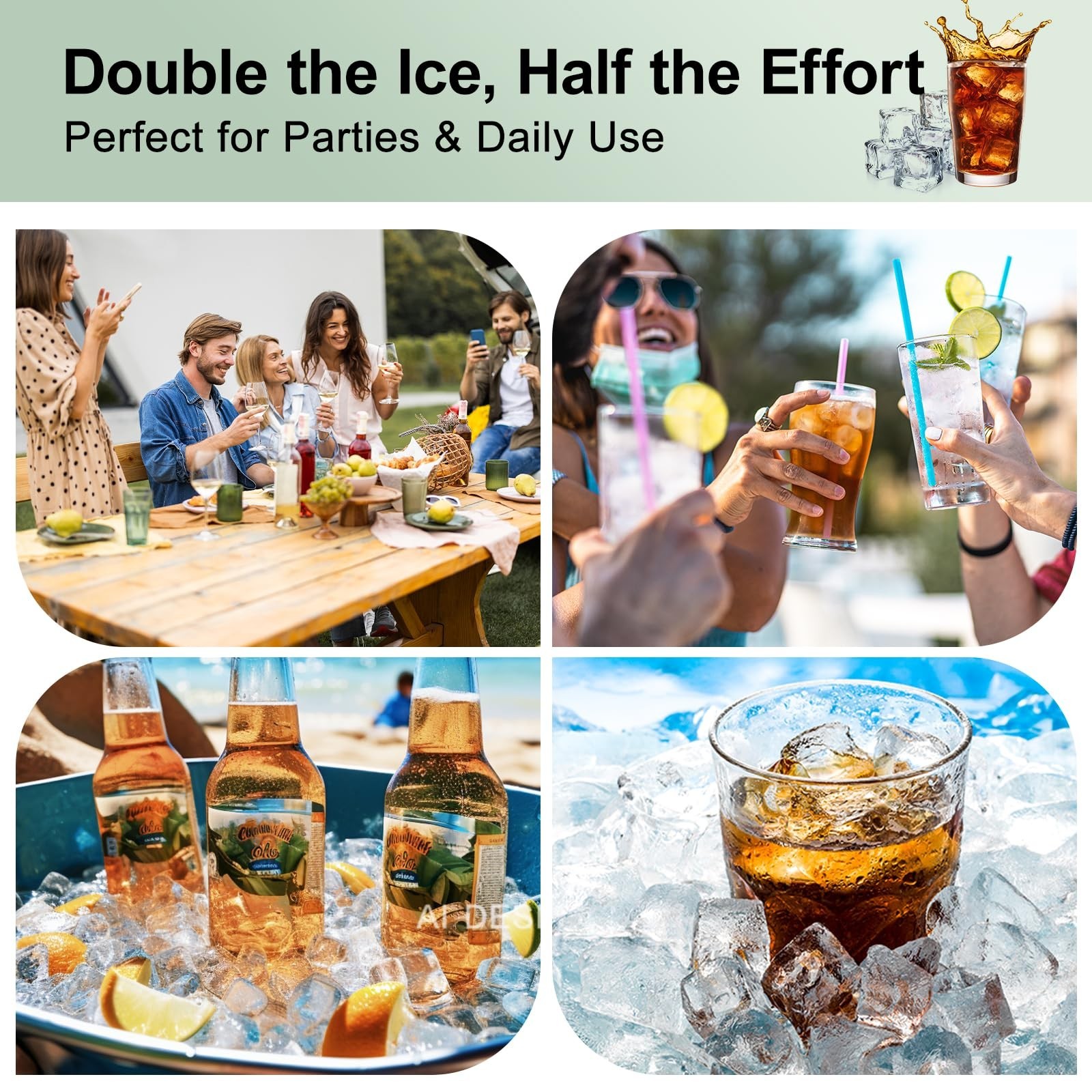 Tvmania Ice Cube Tray 2 Pack Large Silicone Square Ice Maker Removable Lid