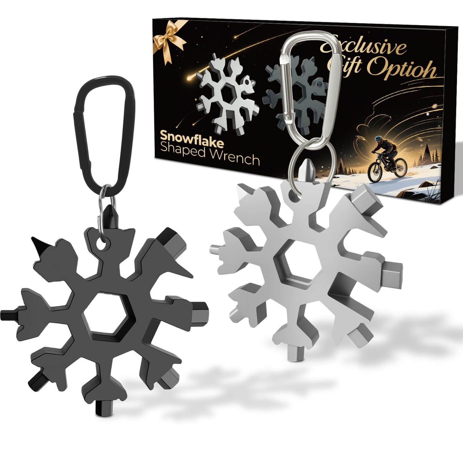 MUCLIP 18-in-1 Snowflake Multi Tool for Men, Stainless Steel Silver‌+black