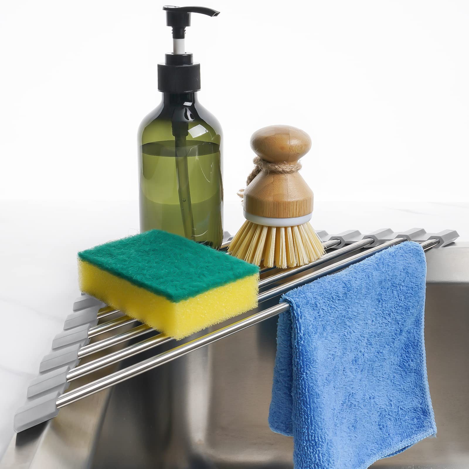 Tomorotec Triangle Roll-Up Dish Drying Rack for Sink Corner Small Foldable Stain
