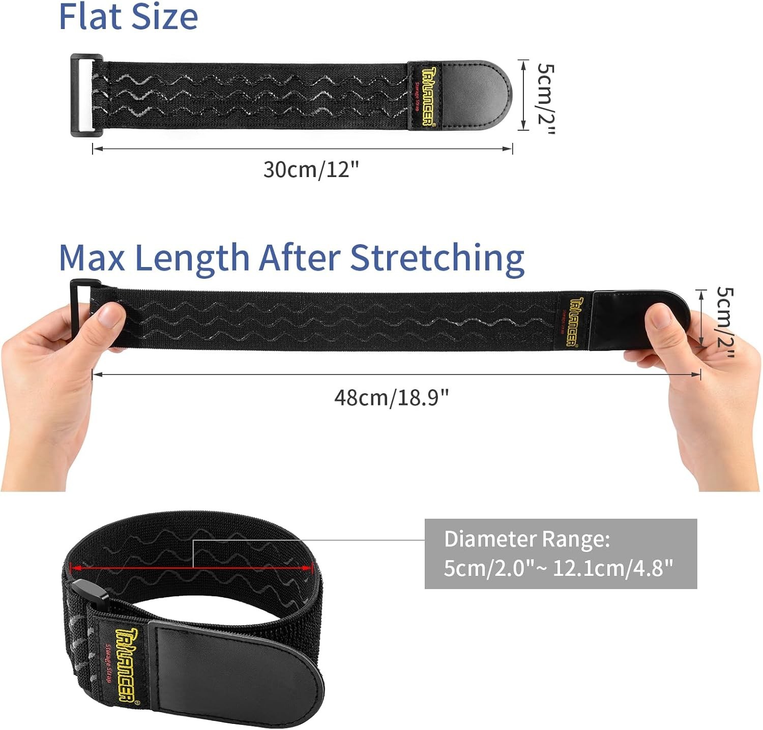 Versatile Heavy Duty Elastic Straps - 12" x 2" | 8 Pack, Securing Cables & More