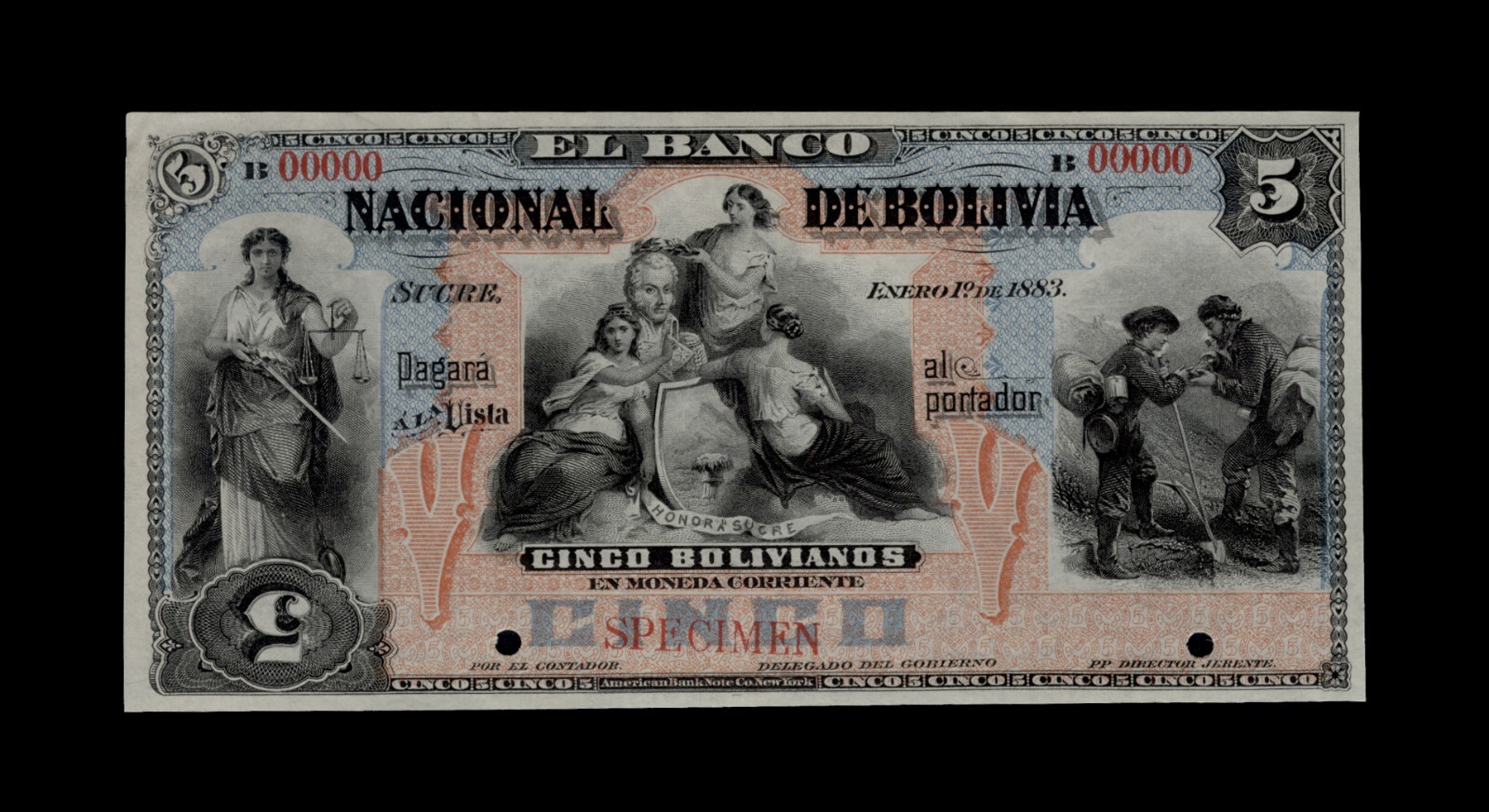 Bolivia PS206sv2, Specimen Banknote.