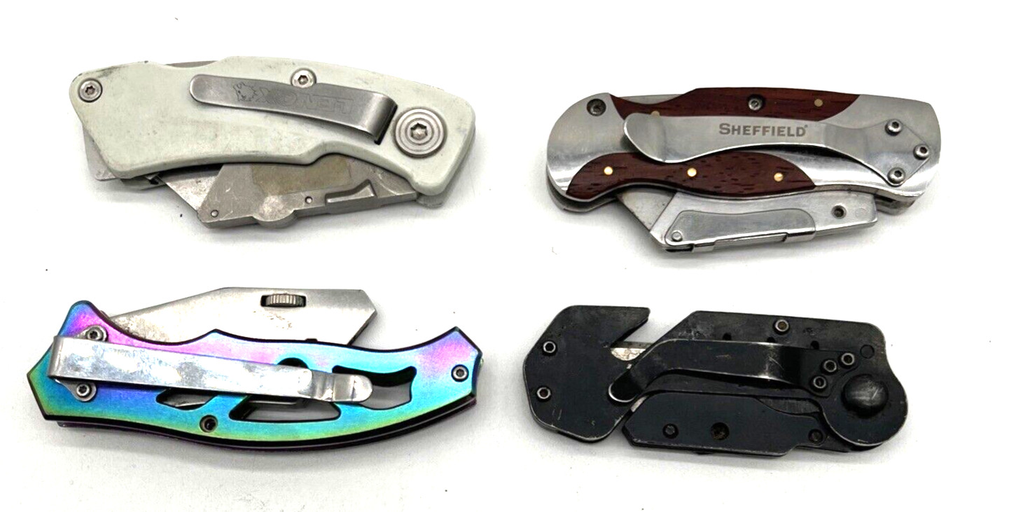 Lot 0f 4 Folding Utility Knives Lock Back Lenox Sheffield Unbranded GUC