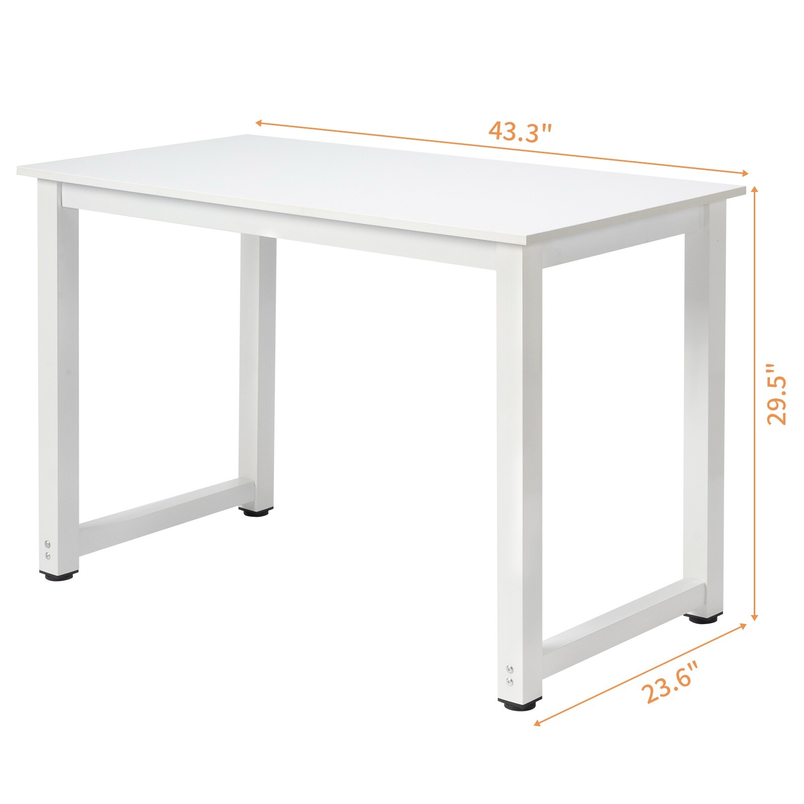 Simple Computer Desk - Portable, White, Steel White Frame & Adjustable Foot Pad