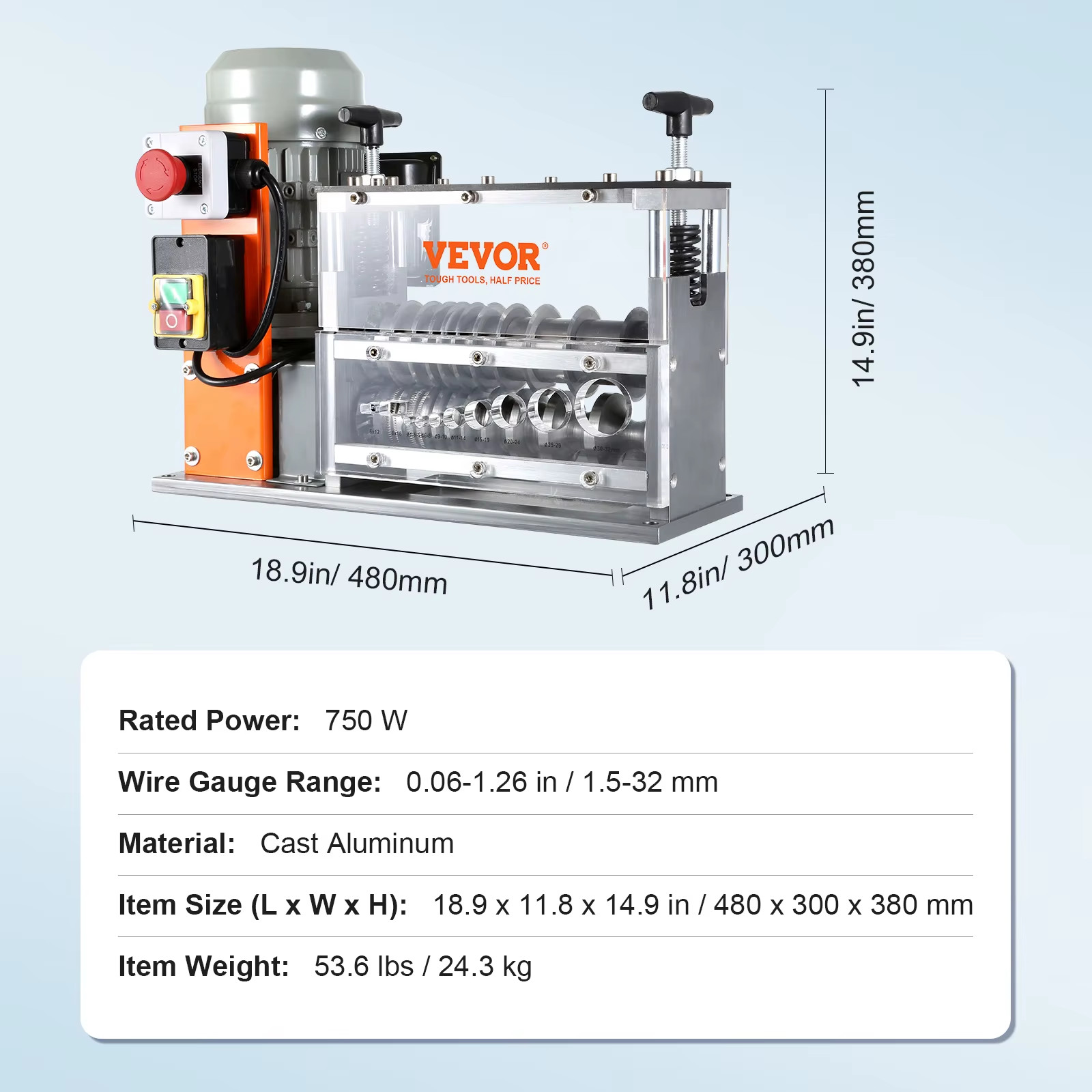 Electric Wire Stripping Machine Cable Stripper Peeler 750W 1.5-32Mm 10 Channels