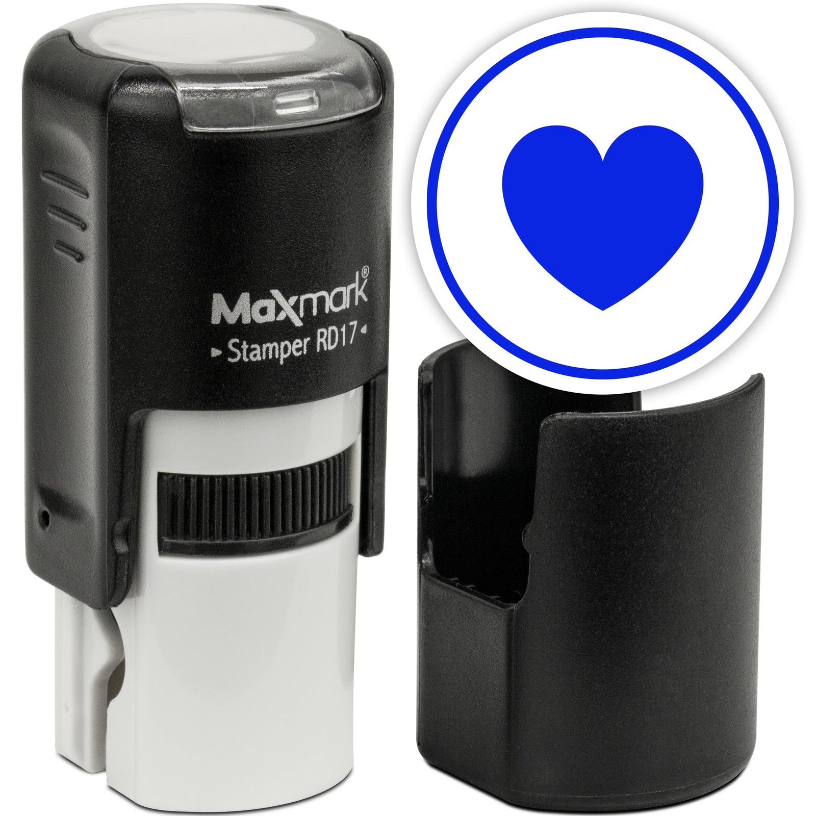Round Self Inking Emoji Stamp - Heart - Blue Ink