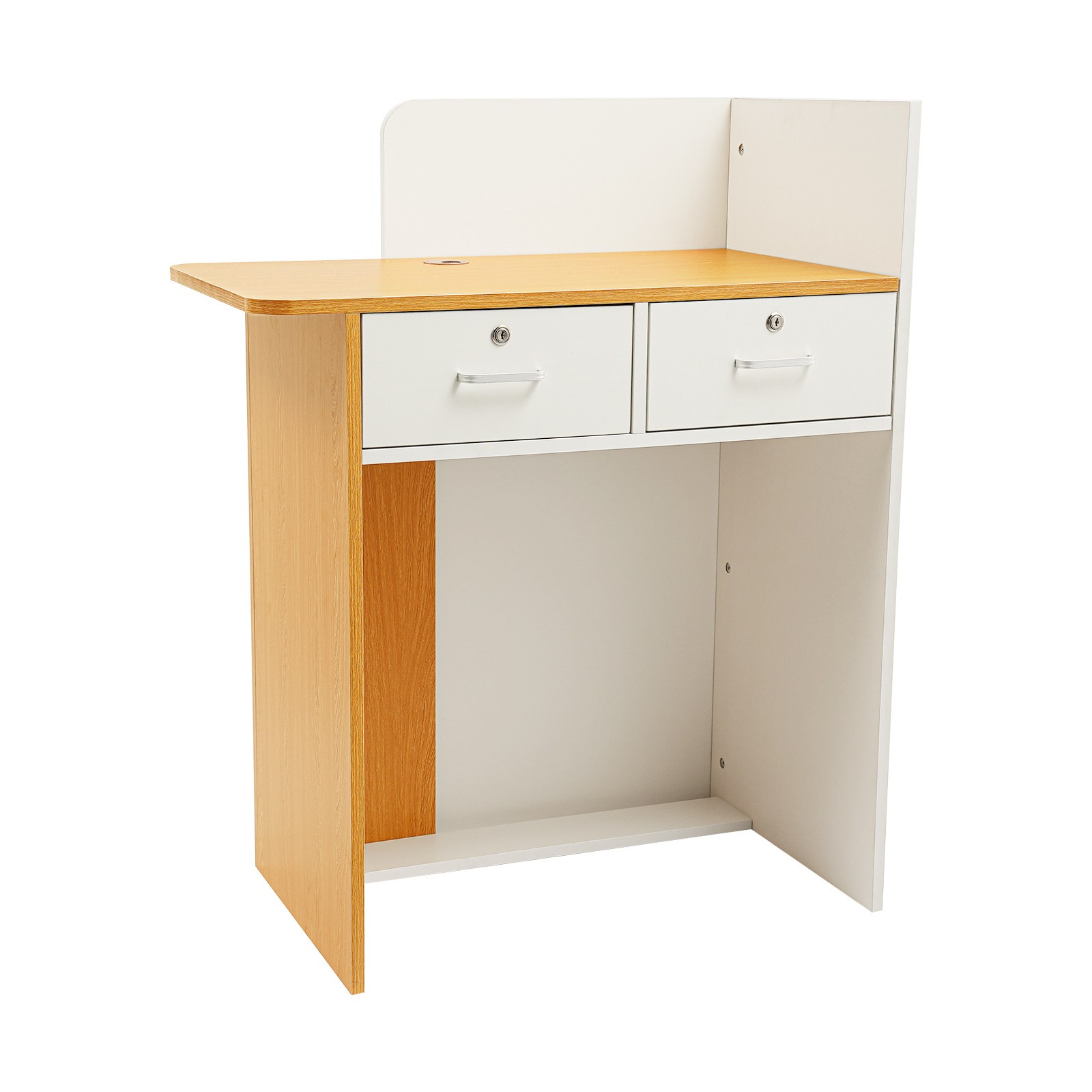 LED Reception Desk w/ 2 Drawers Warm White Front Desk Reception Counter Rectangu