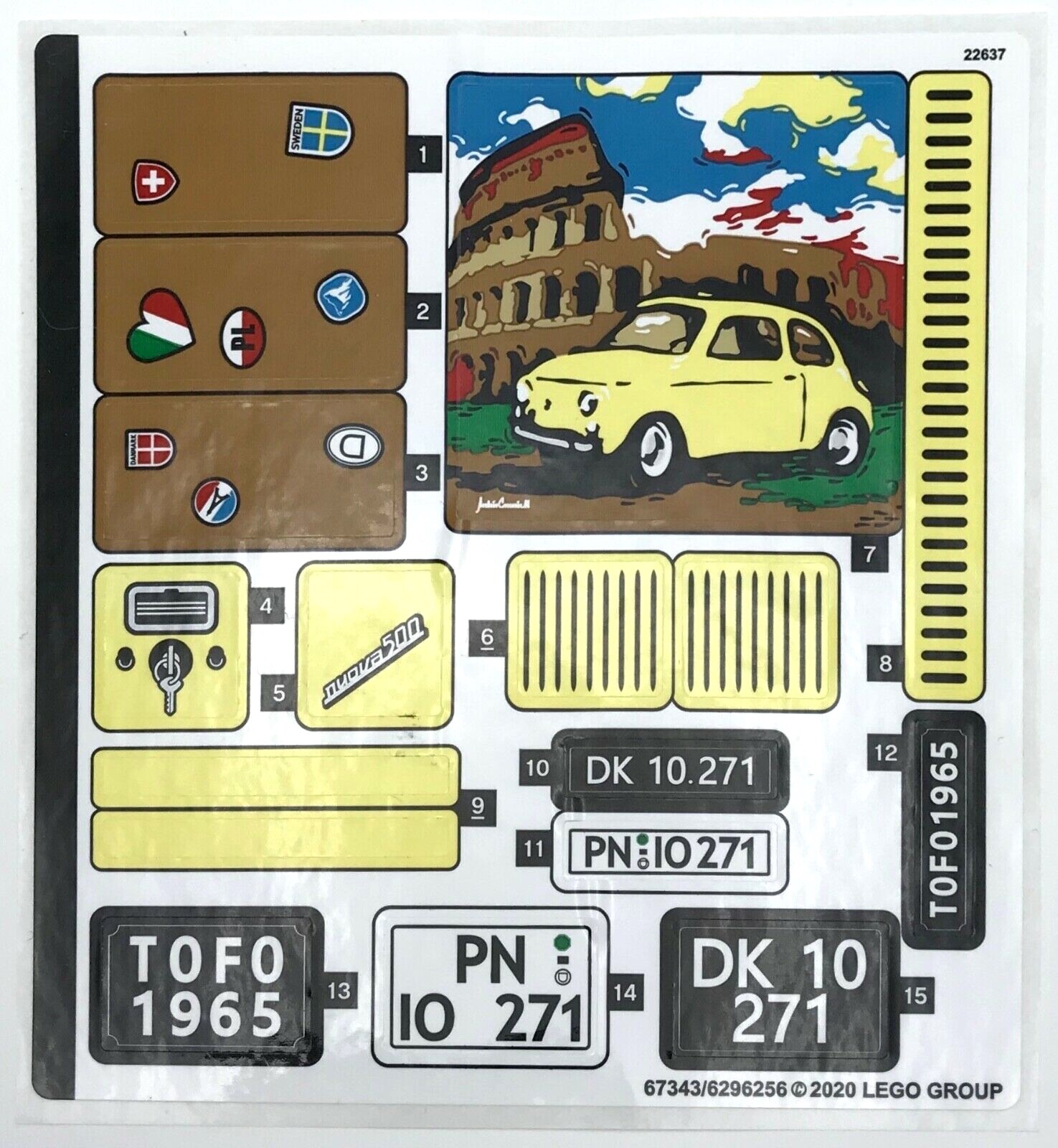 Lego New Sticker Sheet for Set 10271 Fiat 500 Car Stickers