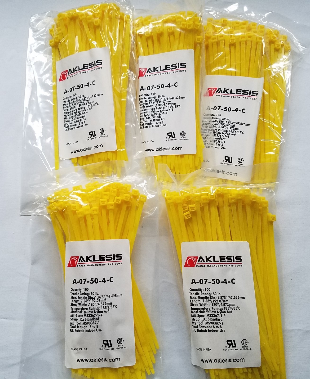 Zip Ties 7.5" Yellow Cable Zip Ties - 100 Quantity