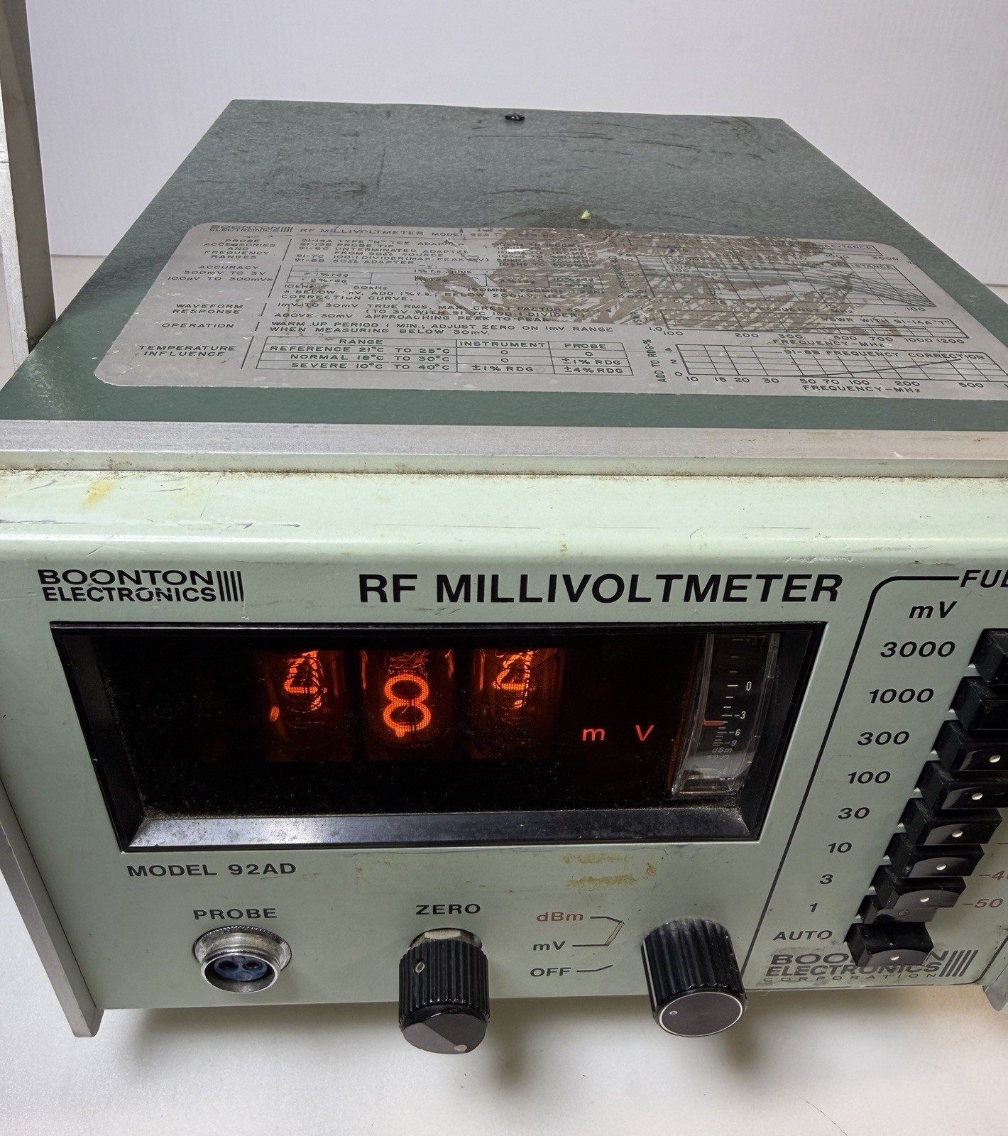 Boonton Electronics 92AD RF Millivoltmeter Digital Bench Meter Powers On