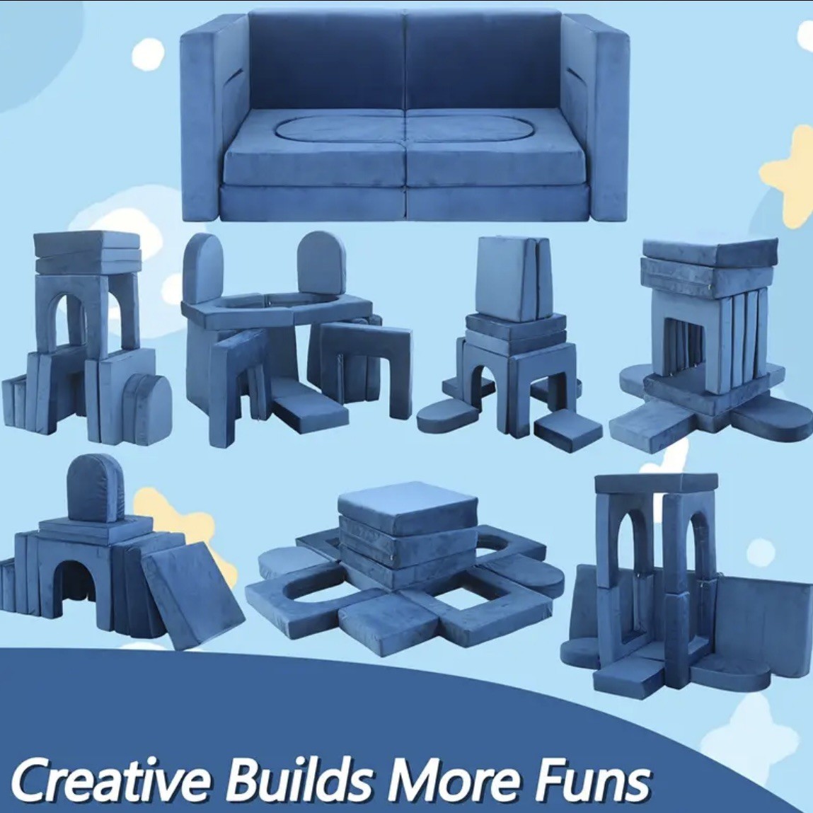 Kids Blue Creative Play Couch Sofa Bed Building Toddler Furniture FREE SHIPPING