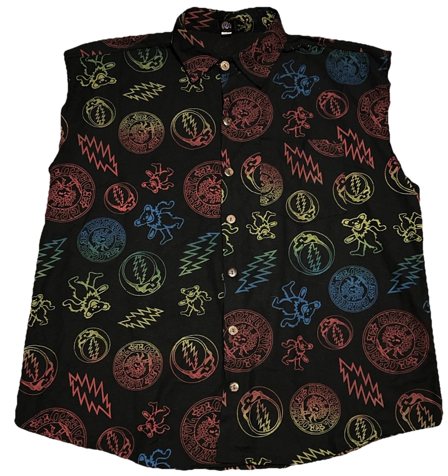 Grateful Dead Button Down Collared Cut Off Shirt Multicolored XXL