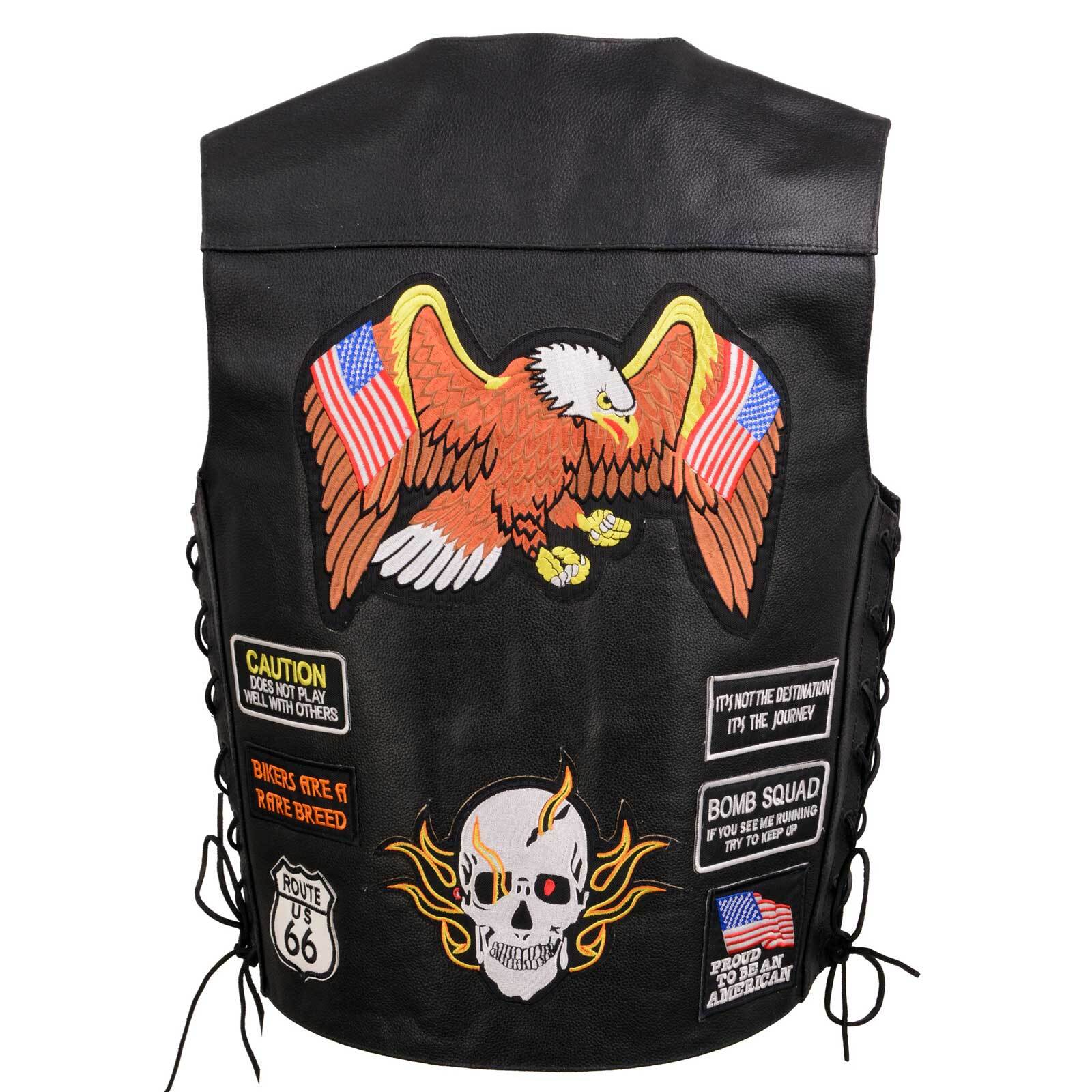 Event Leather 3920 Men's Black Leather 'Pre-Patched' Motorcycle Rider Vest
