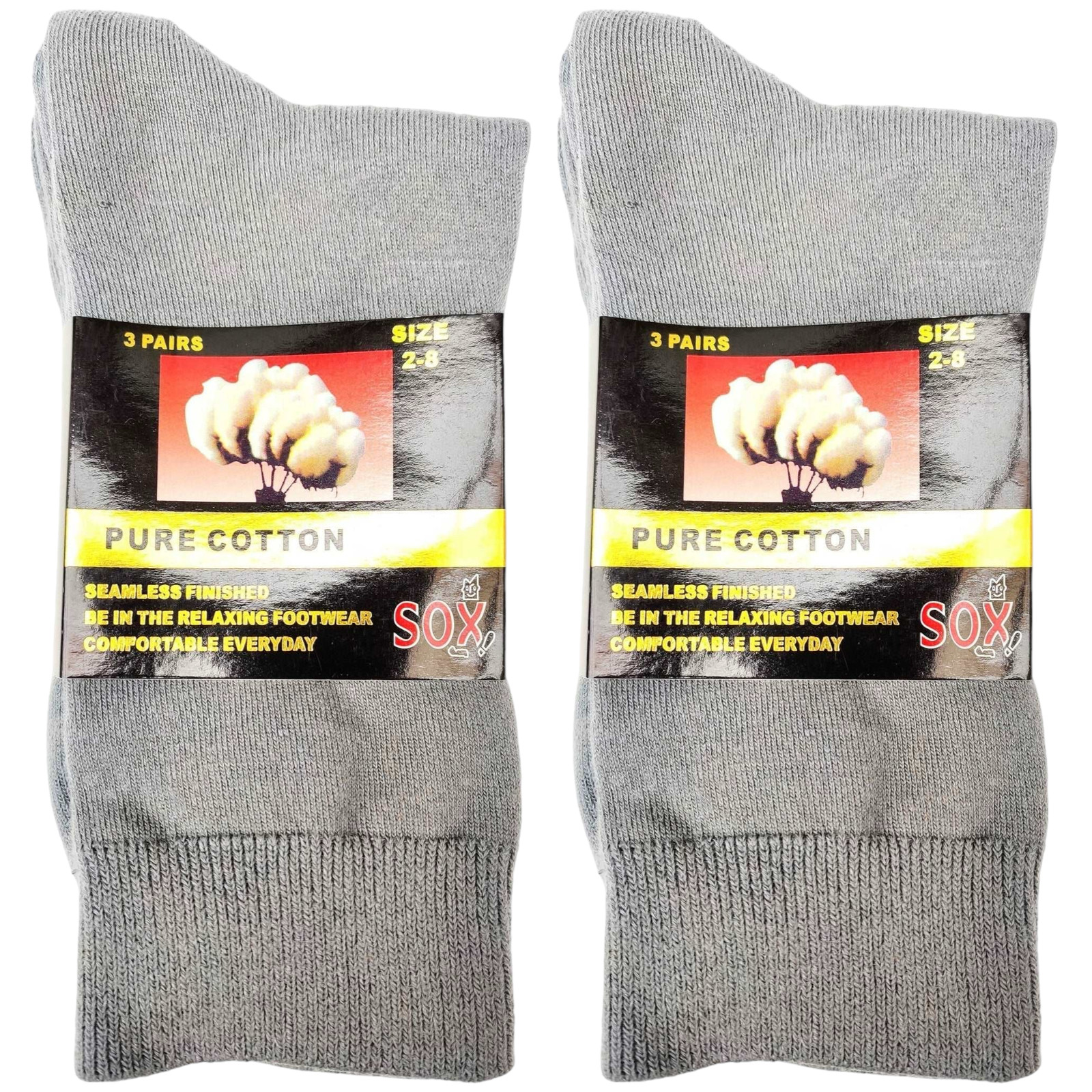 6 Pairs Grey Pure Cotton Seamless Crew Socks Casual Breathable Office Work Dress