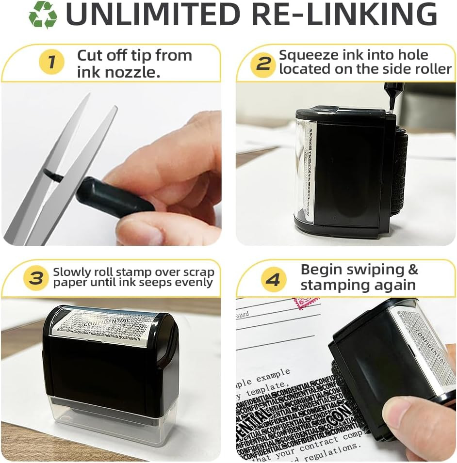 Identity Theft Protection Roller Stamp with Refill Ink - Confidential Roller Sta