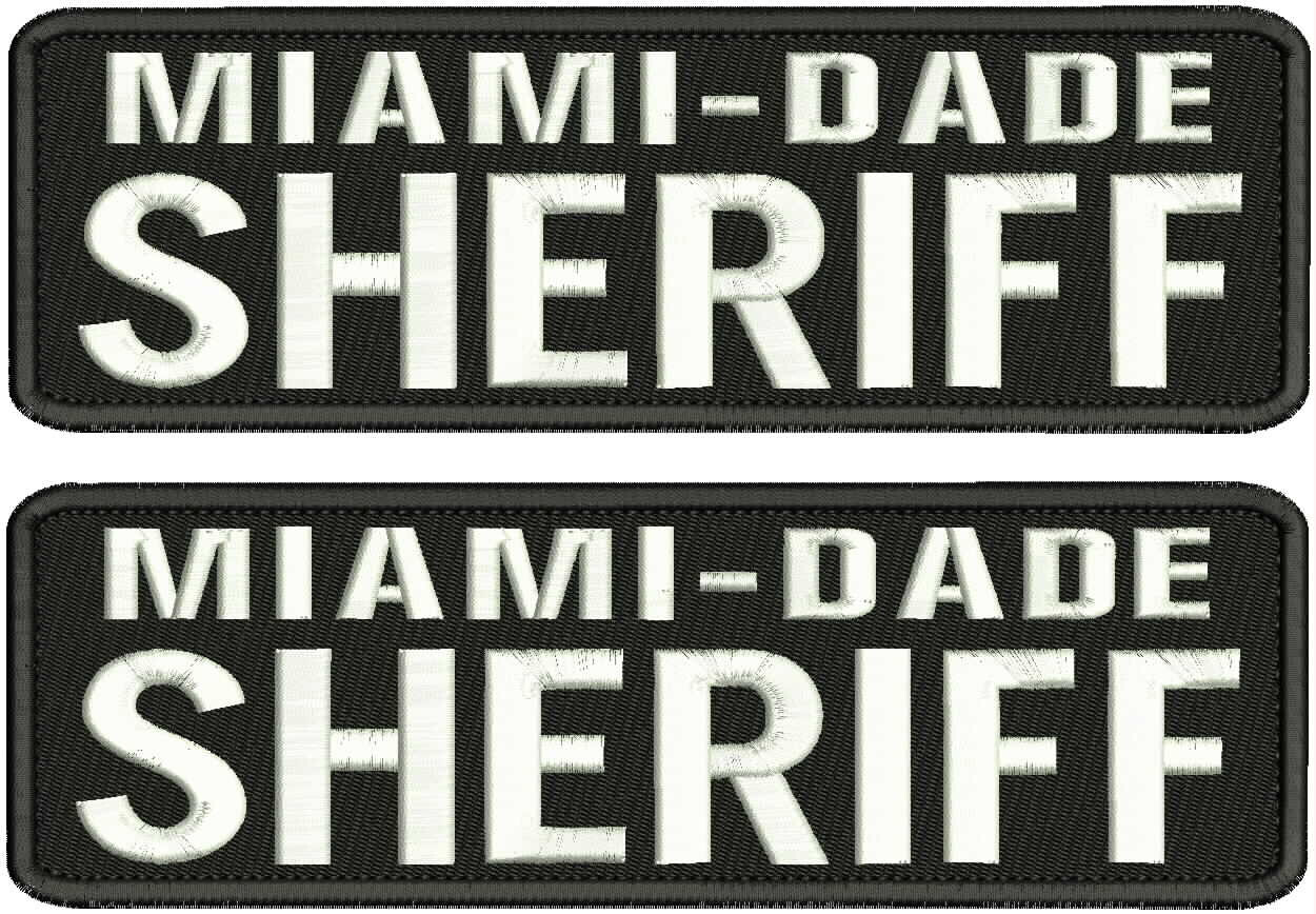 MIAMI-DADE SHERIFF 2 EMBROIDERY PATCH 3x10 VELCR@ ON BACK white on black