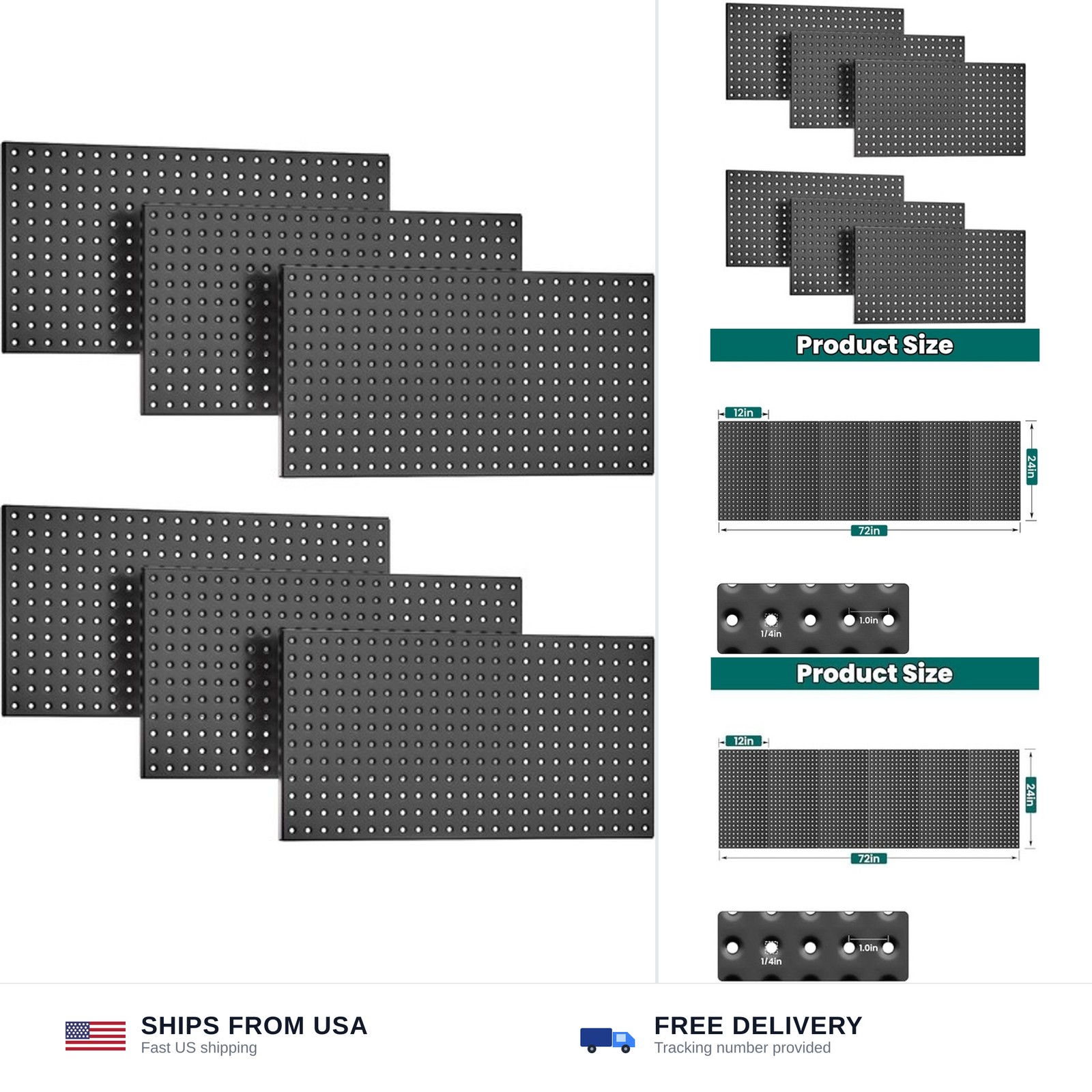 EVERHANGER Metal Pegboard Panels 24" x 12", Heavy Duty Steel Peg Boards for G...