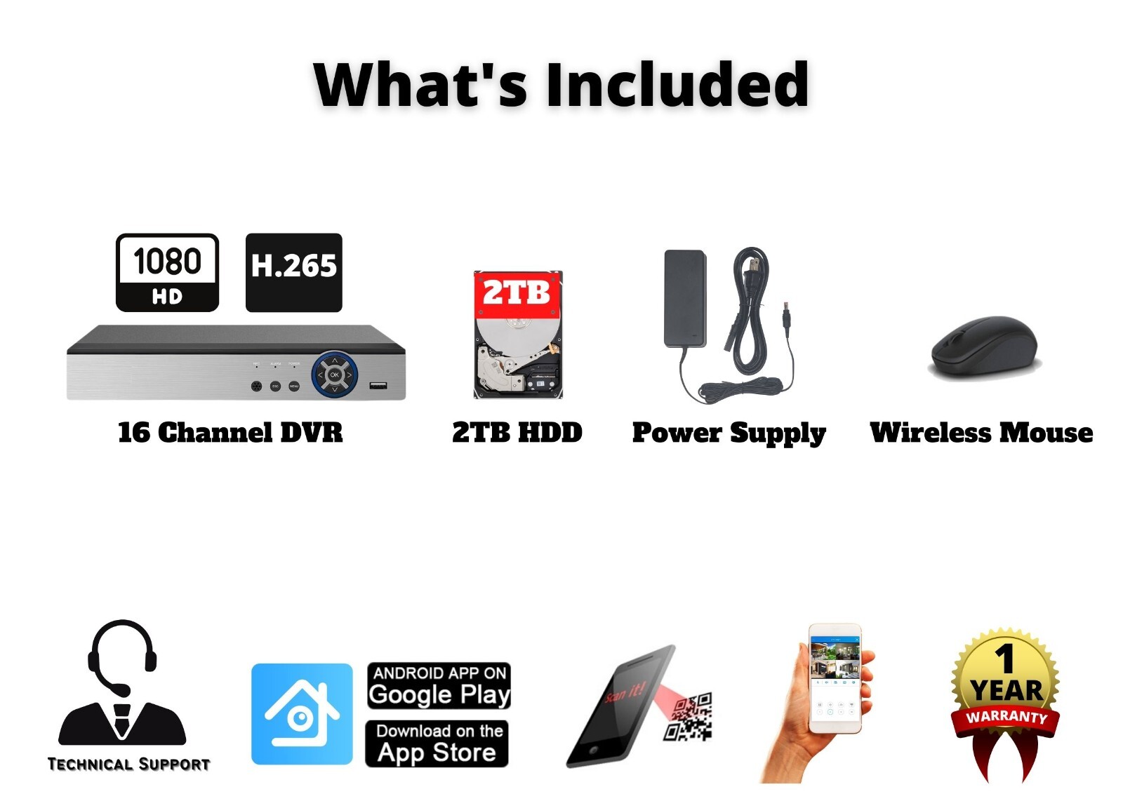 16 Channel H.265 Digital Video Recorder with 2TB Hard Drive for Security Systems