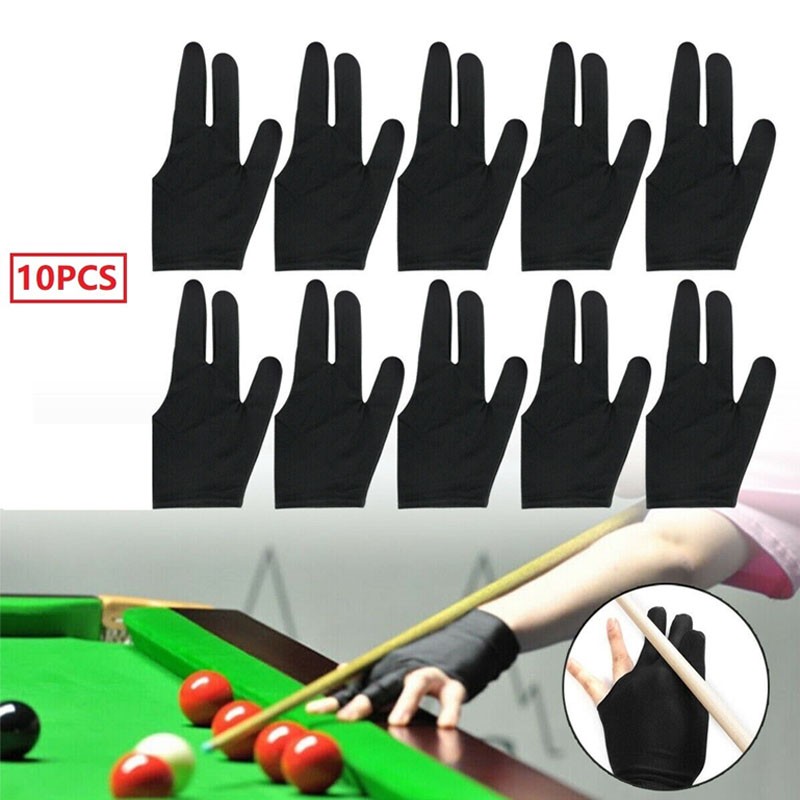 10pcs 3 Fingers Billiard Cue Pool Gloves Snooker Left Hand Nylon Accessories