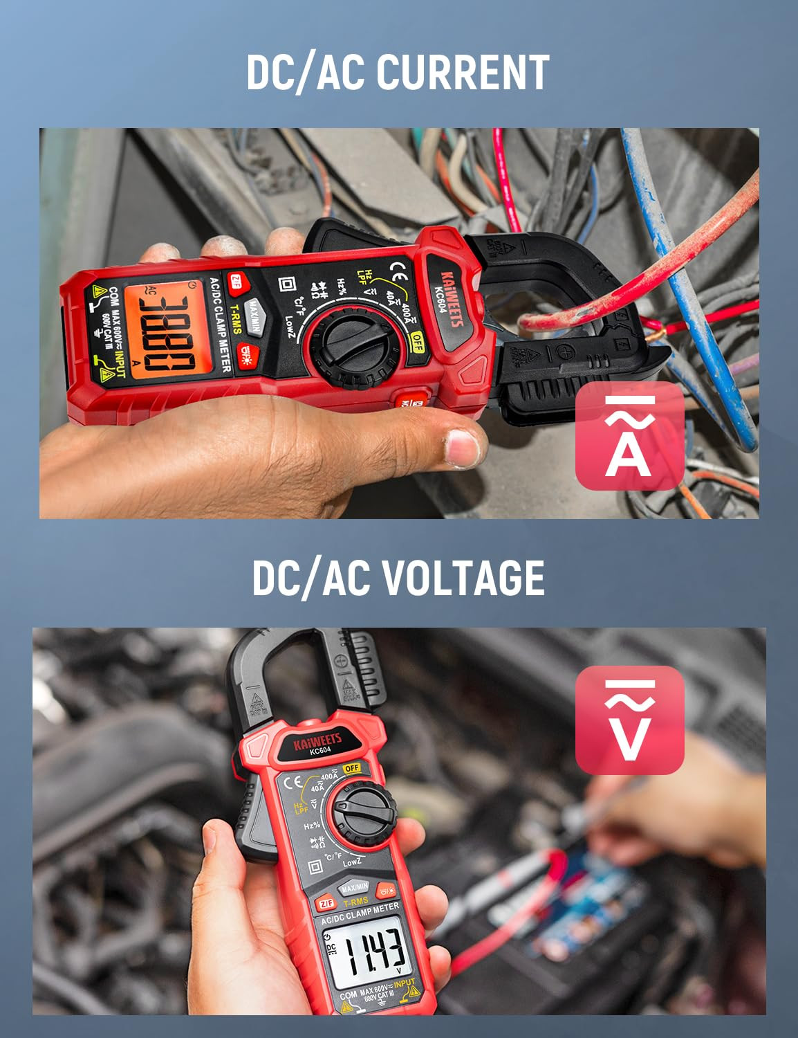 KAIWEETS Digital Clamp Meter Multimeter AC DC Current Voltage NCV